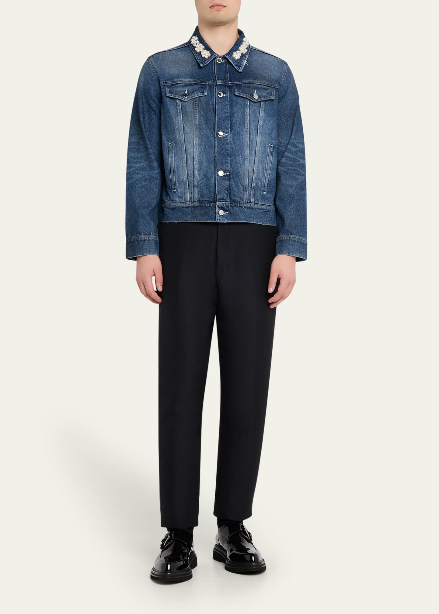 Men's Pearly-Collar Denim Trucker Jacket - 2