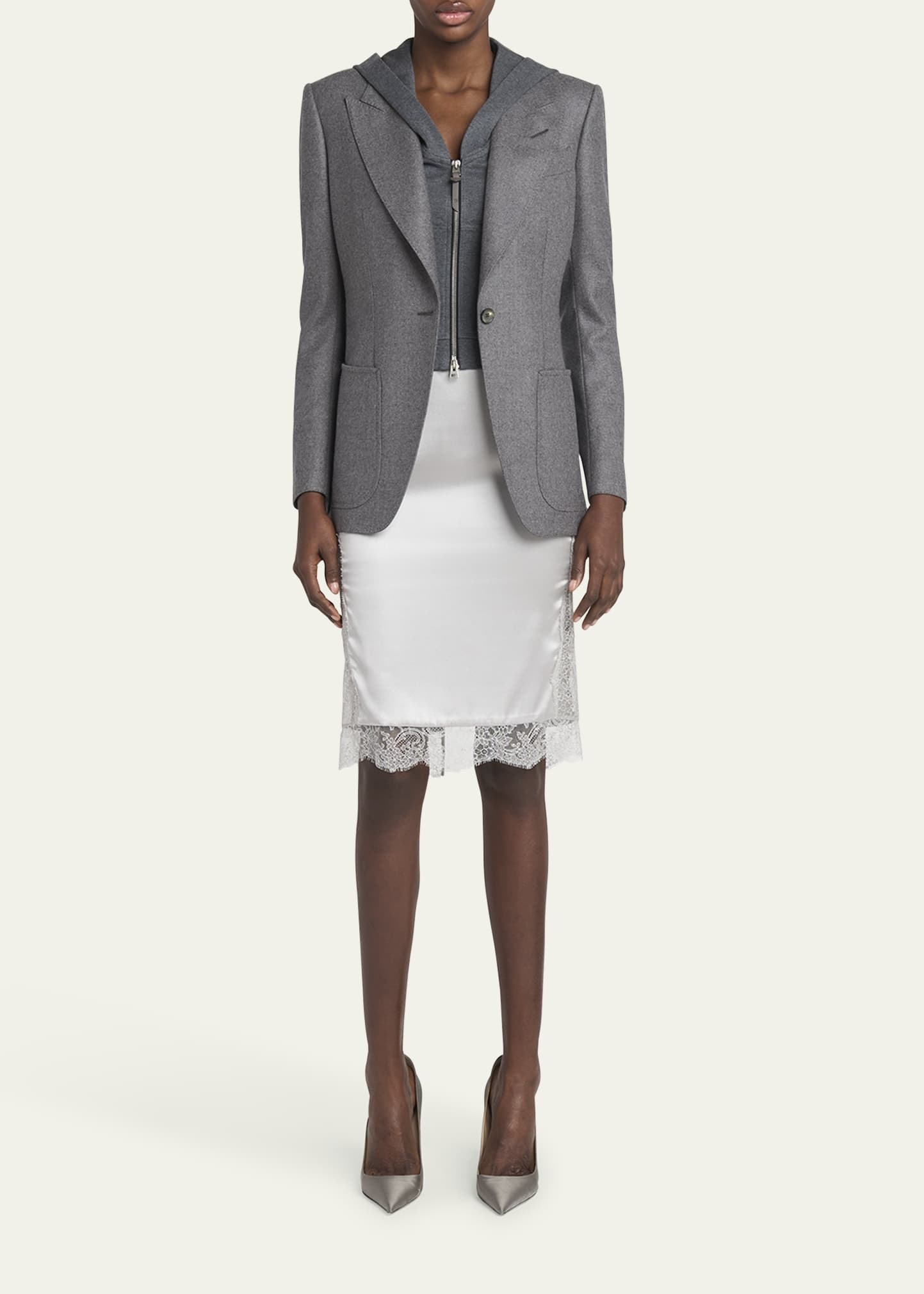 Lace-Inset Stretch Crepe Satin Skirt - 2