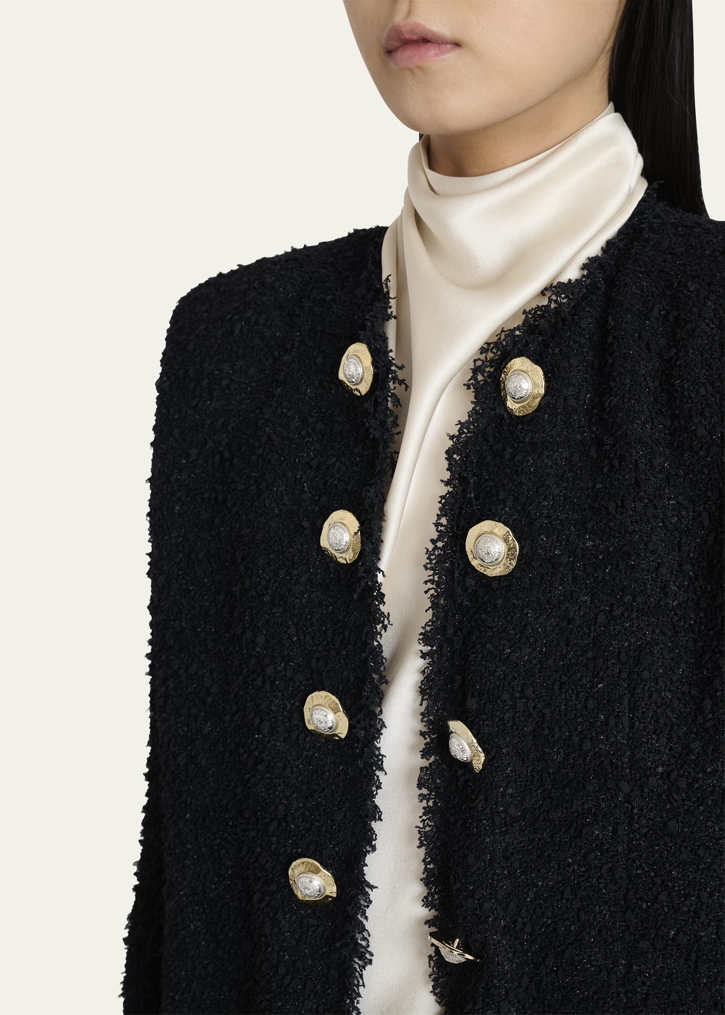 Two-Tone Button Tweed Spencer Jacket - 5