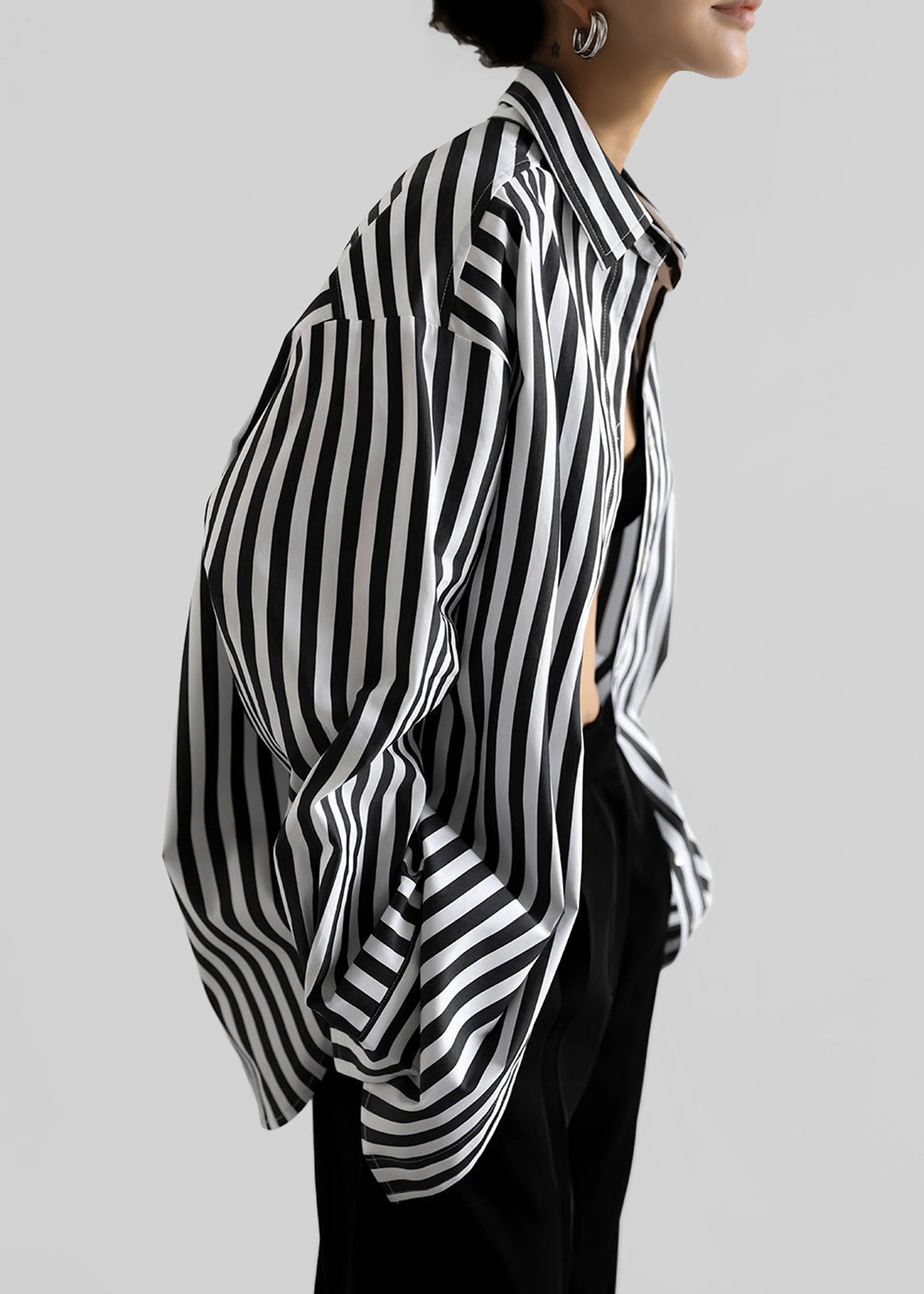 Sylvia Oxford Shirt - Black/White Stripe - 1