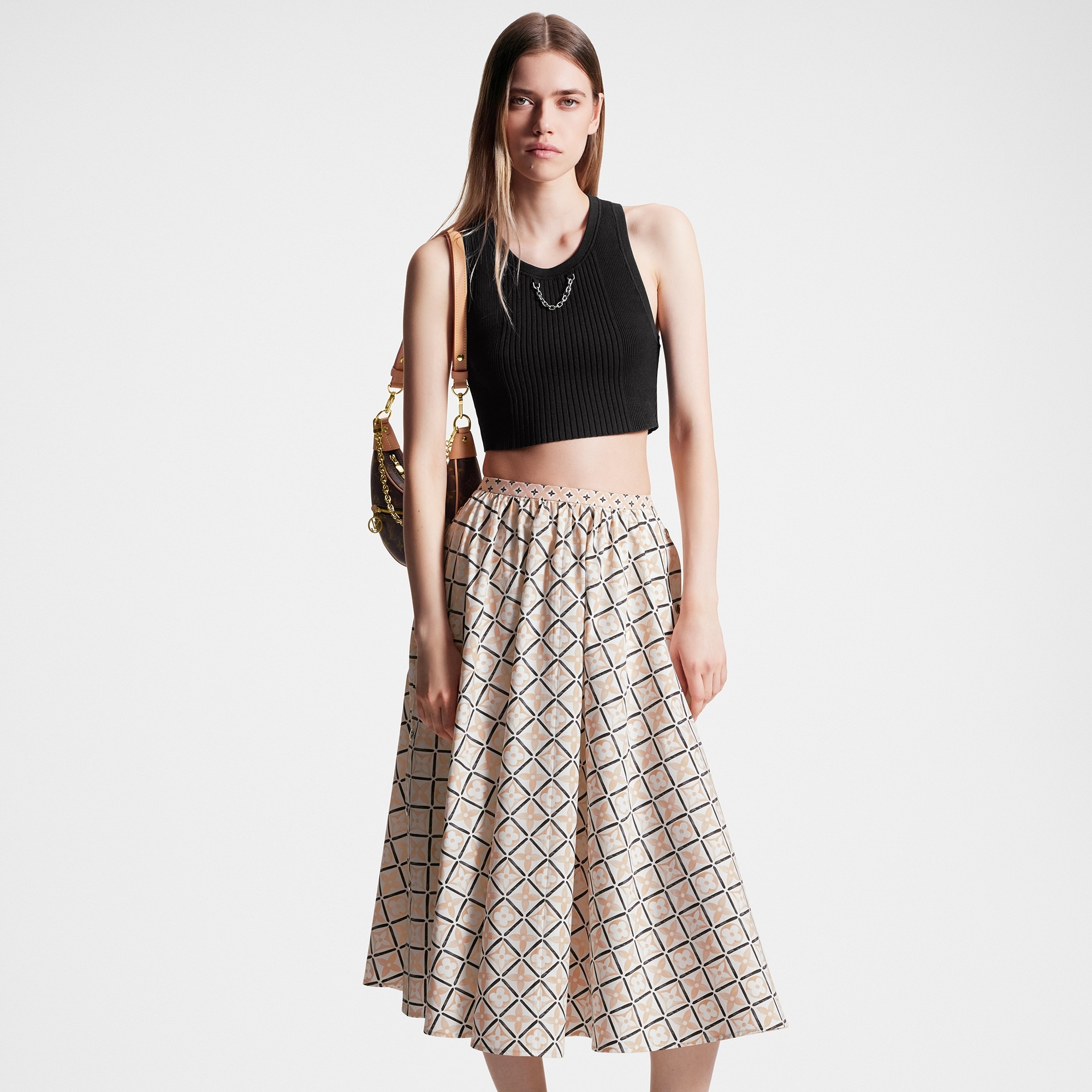 Monogram Flower Tile Midi Skirt - 5