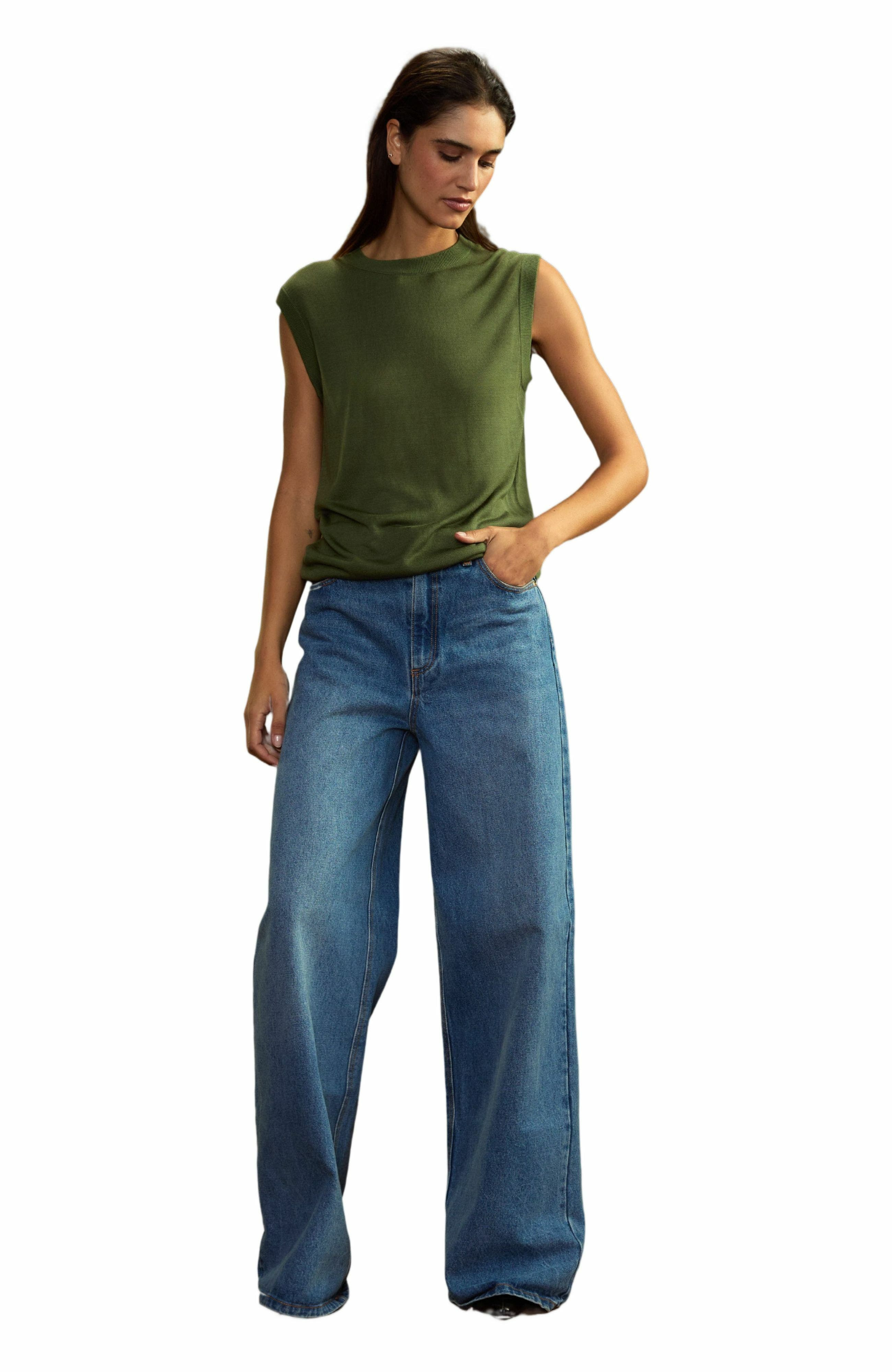 Cynthia Rowley Mica Sleeveless Knit Top in Dark Green at Nordstrom - 4