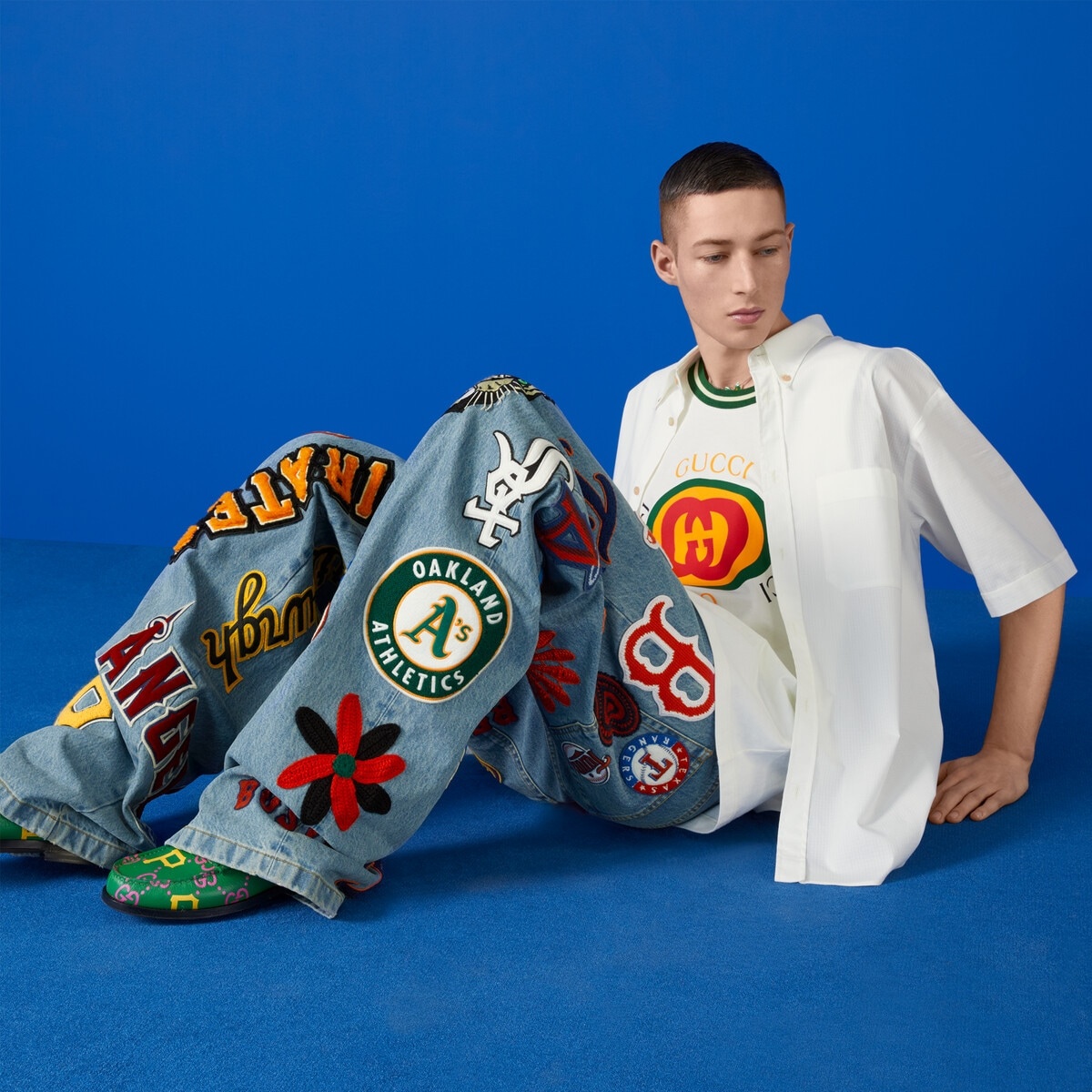 Denim pants with MLB™ and Gucci patches - 4