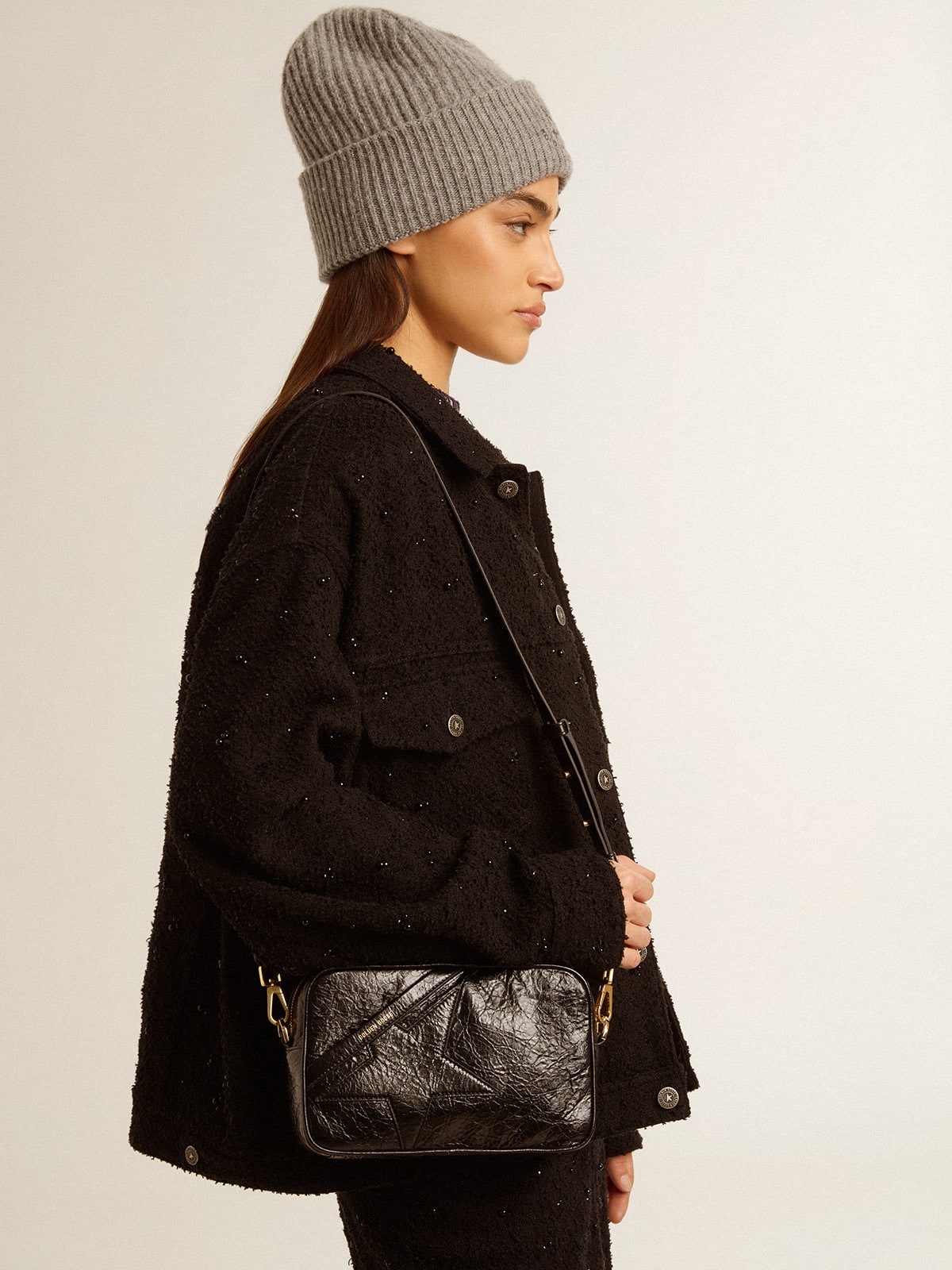 Star Bag in glossy black leather with tone-on-tone star - 3