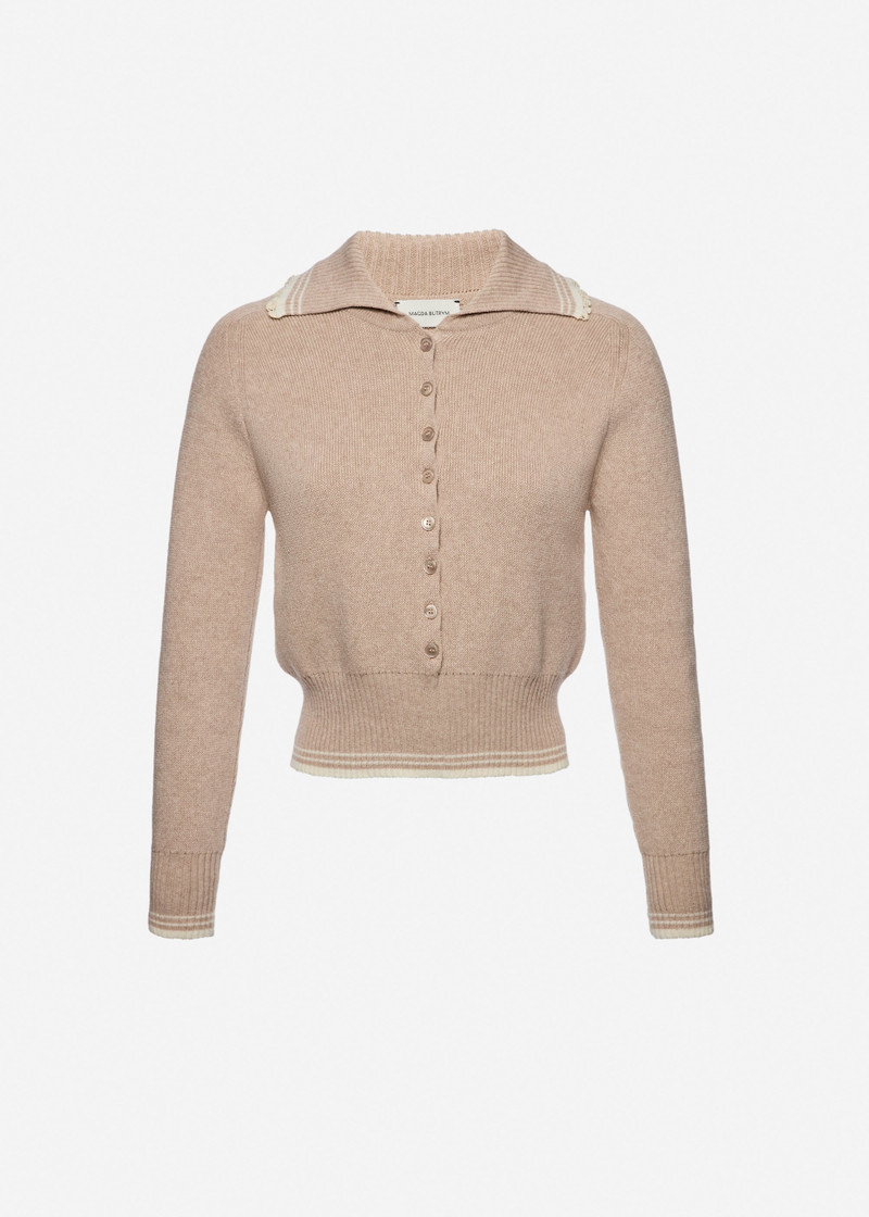 Reversible buttoned polo sweater in beige 1