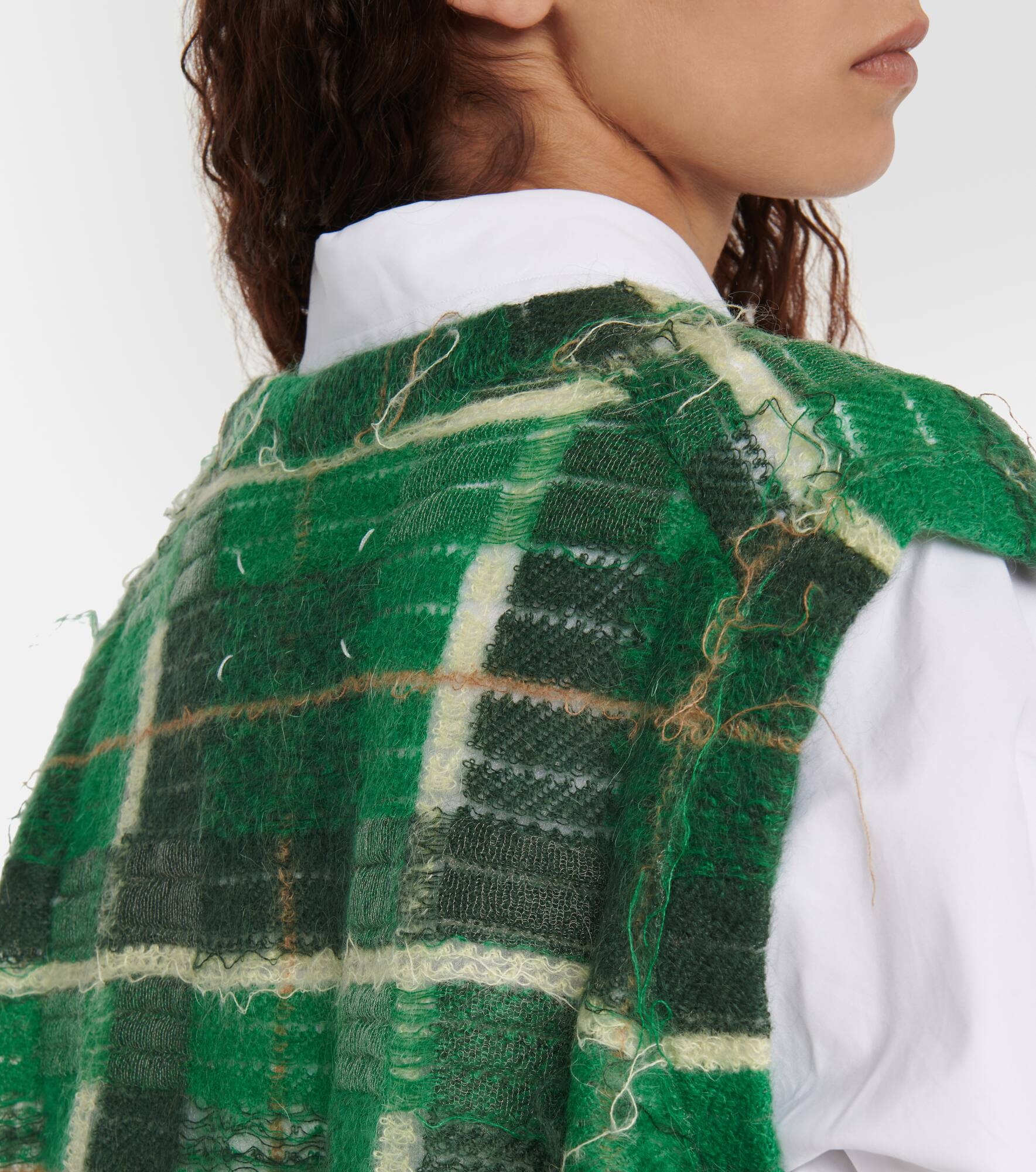 Distressed checked mohair-blend sweater vest - 5