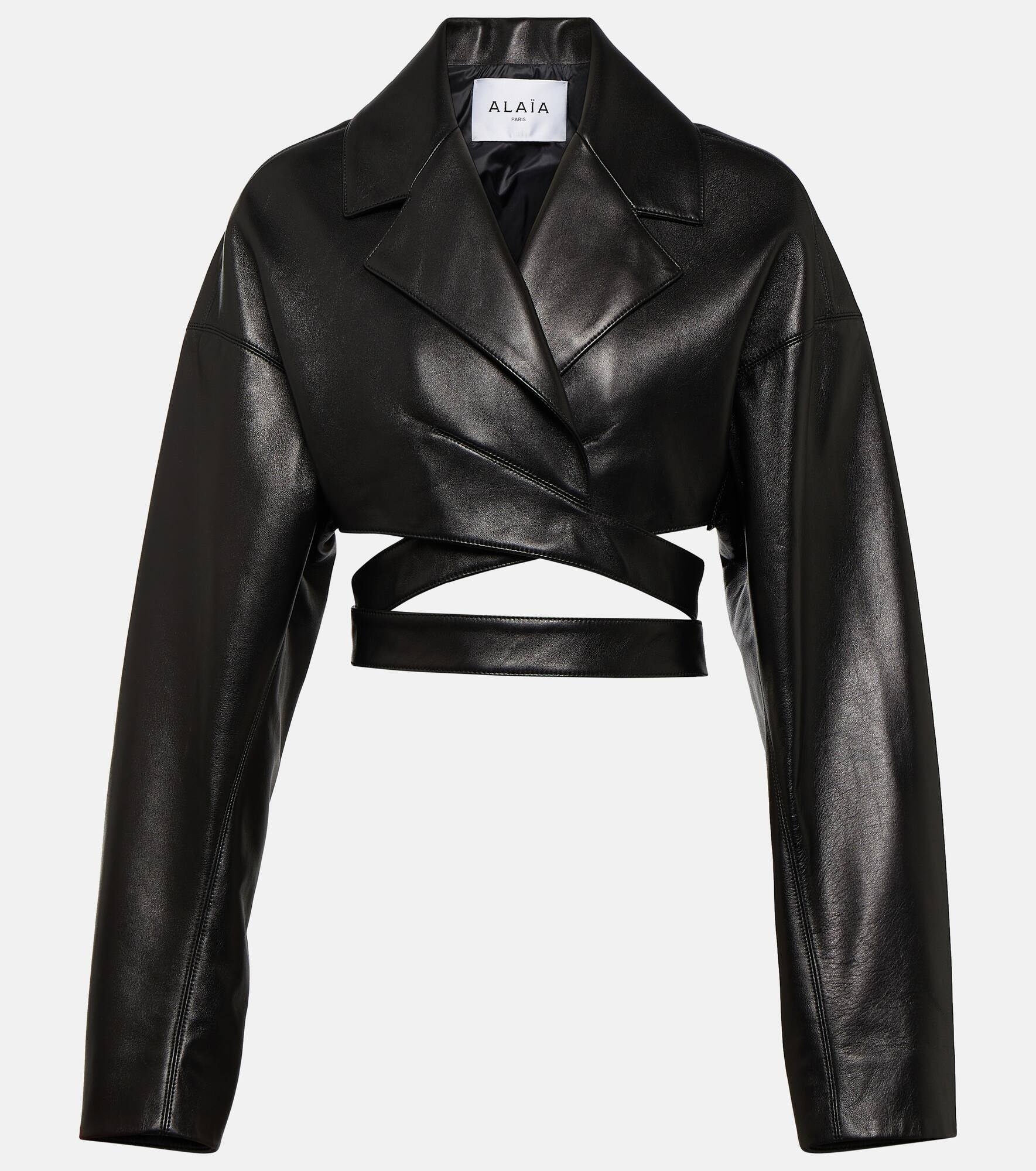 Cropped leather jacket - 1