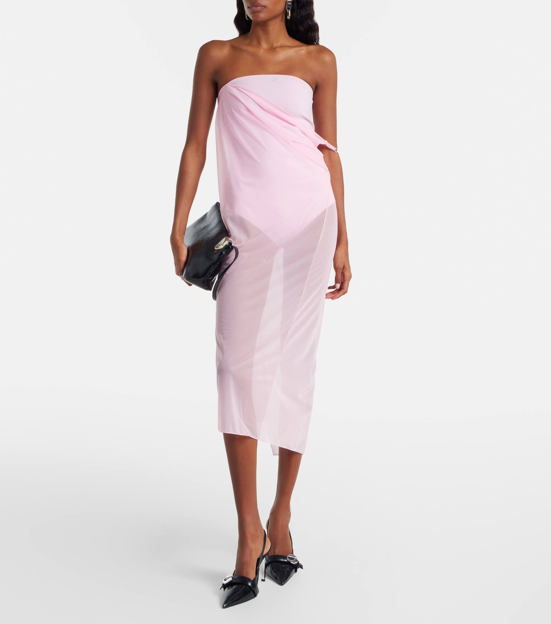 Draped sheer jersey crêpe midi dress - 2
