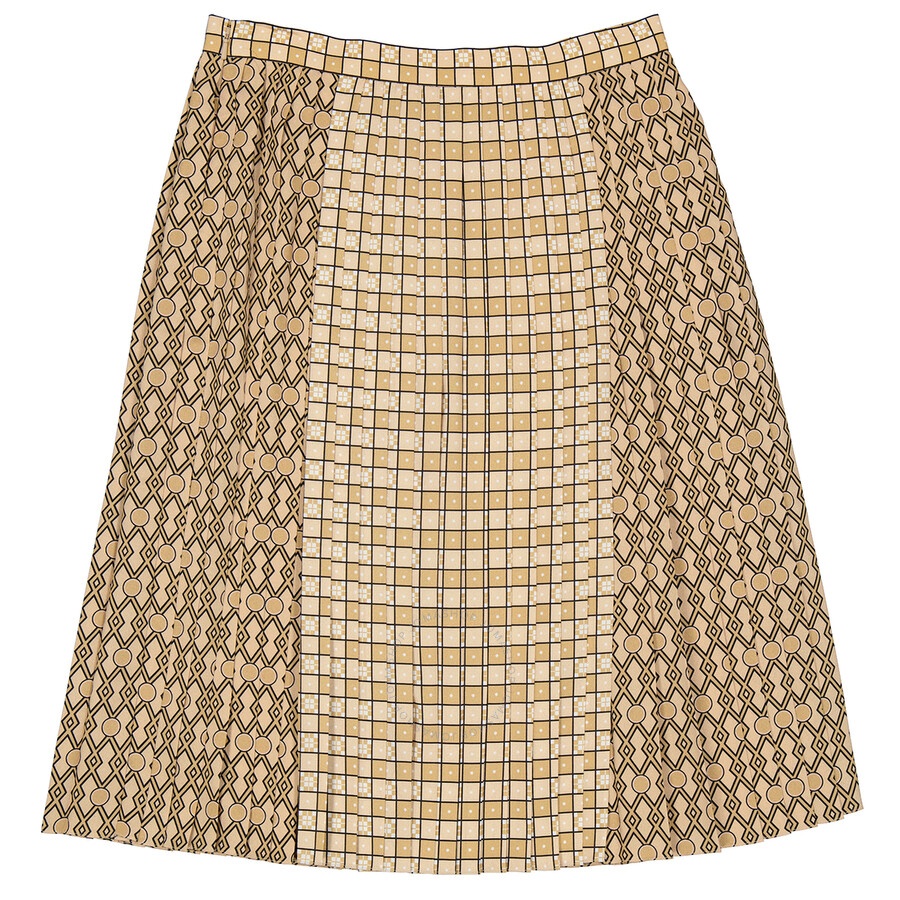 Burberry Ladies Contrast Graphic Print Pleated Skirt - 6