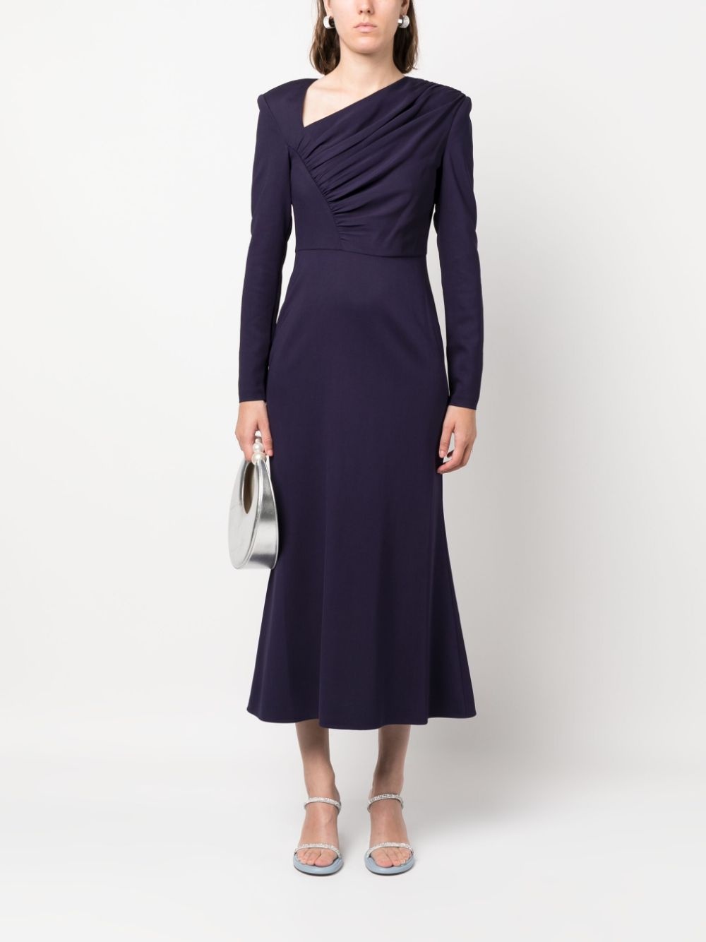 asymmetric long-sleeve midi dress - 2