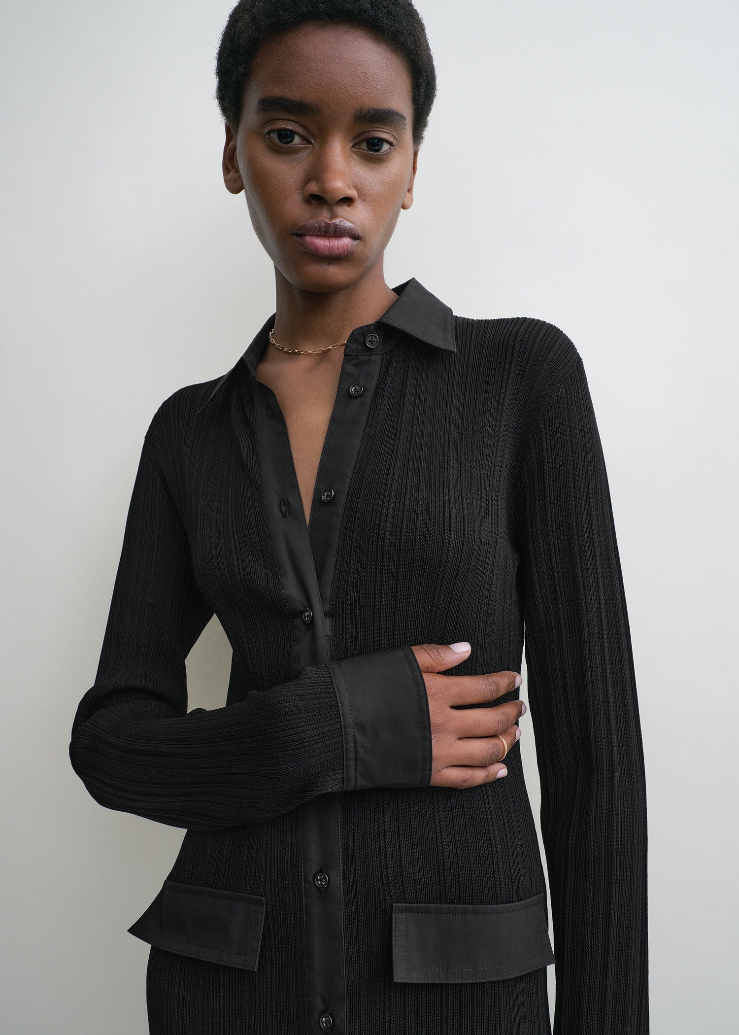 Knitted shirt dress black - 5
