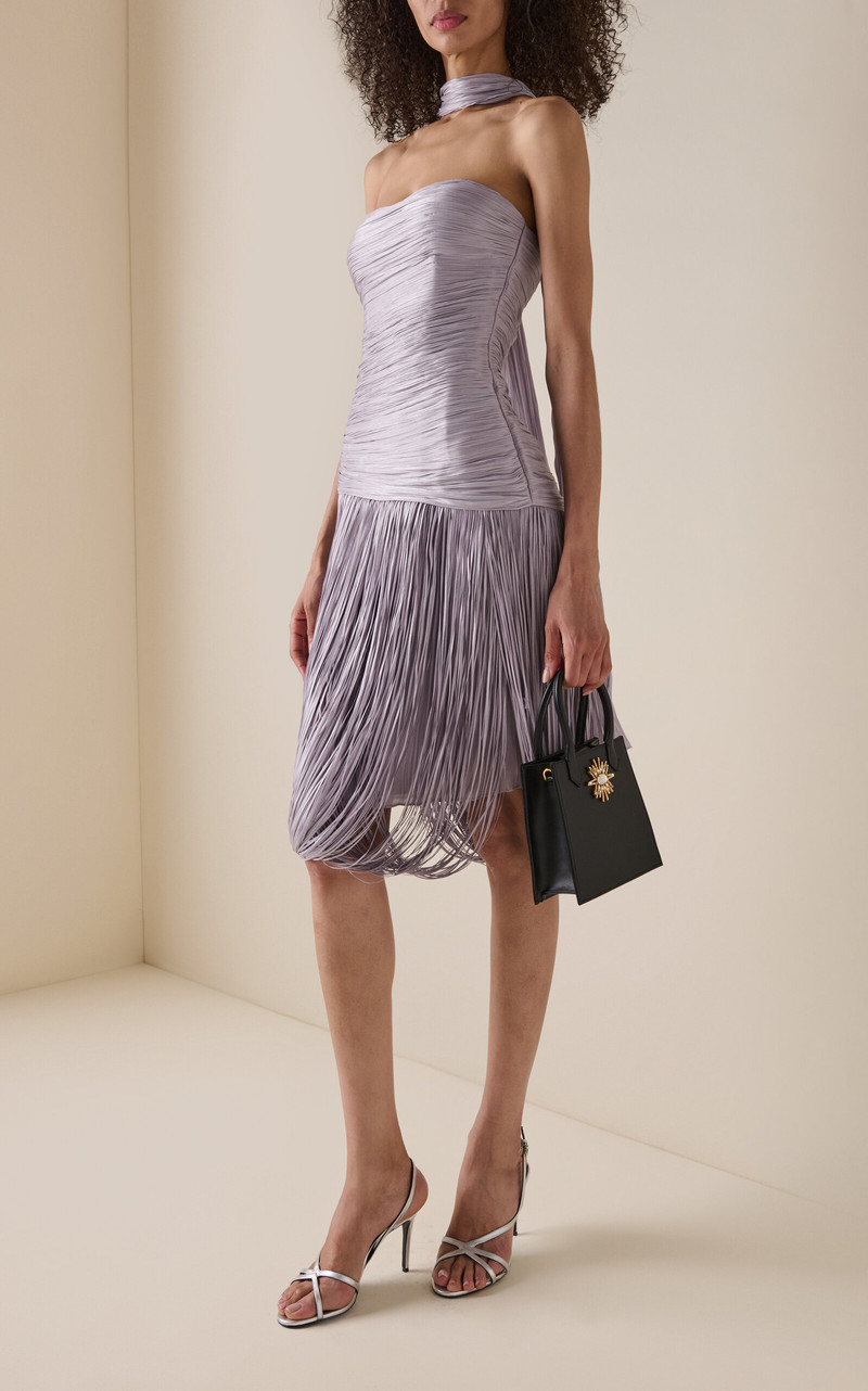 MARMAR HALIM Strapless Fringed Dress purple outlook