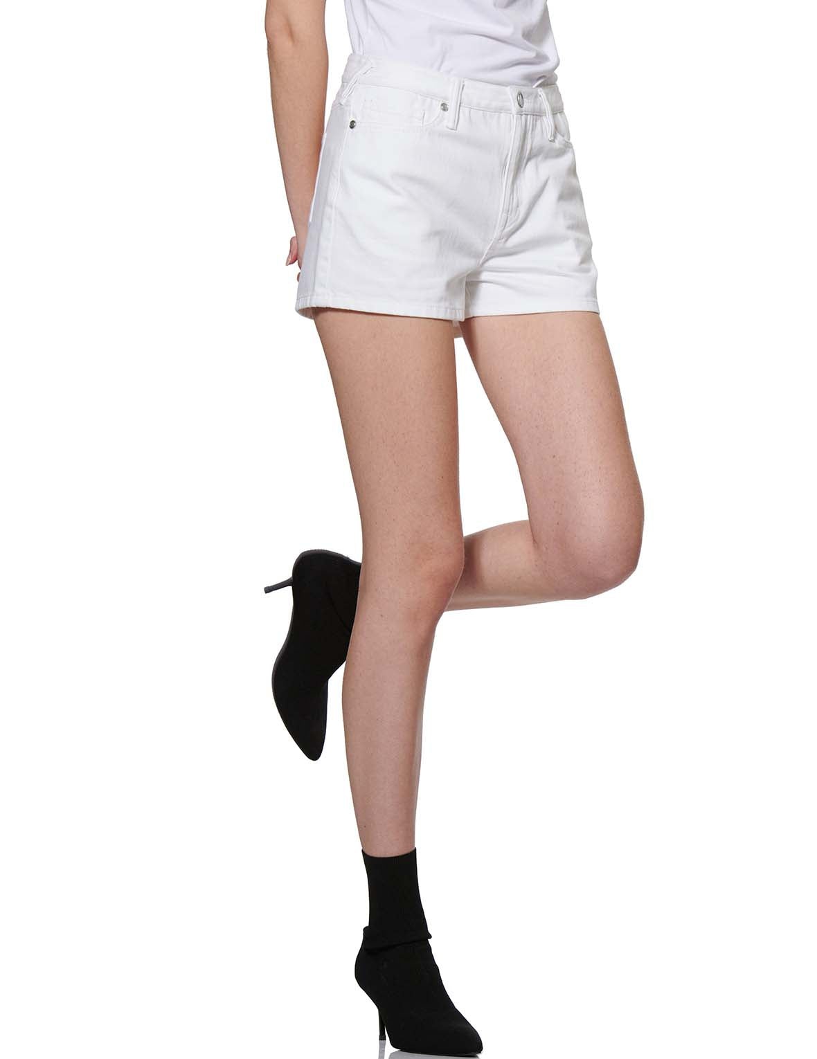 Denim Shorts with Asymmetric Pleated Skirt Overlay - 10