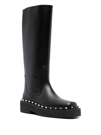 Valentino Rockstud-embellished knee-high leather boots outlook