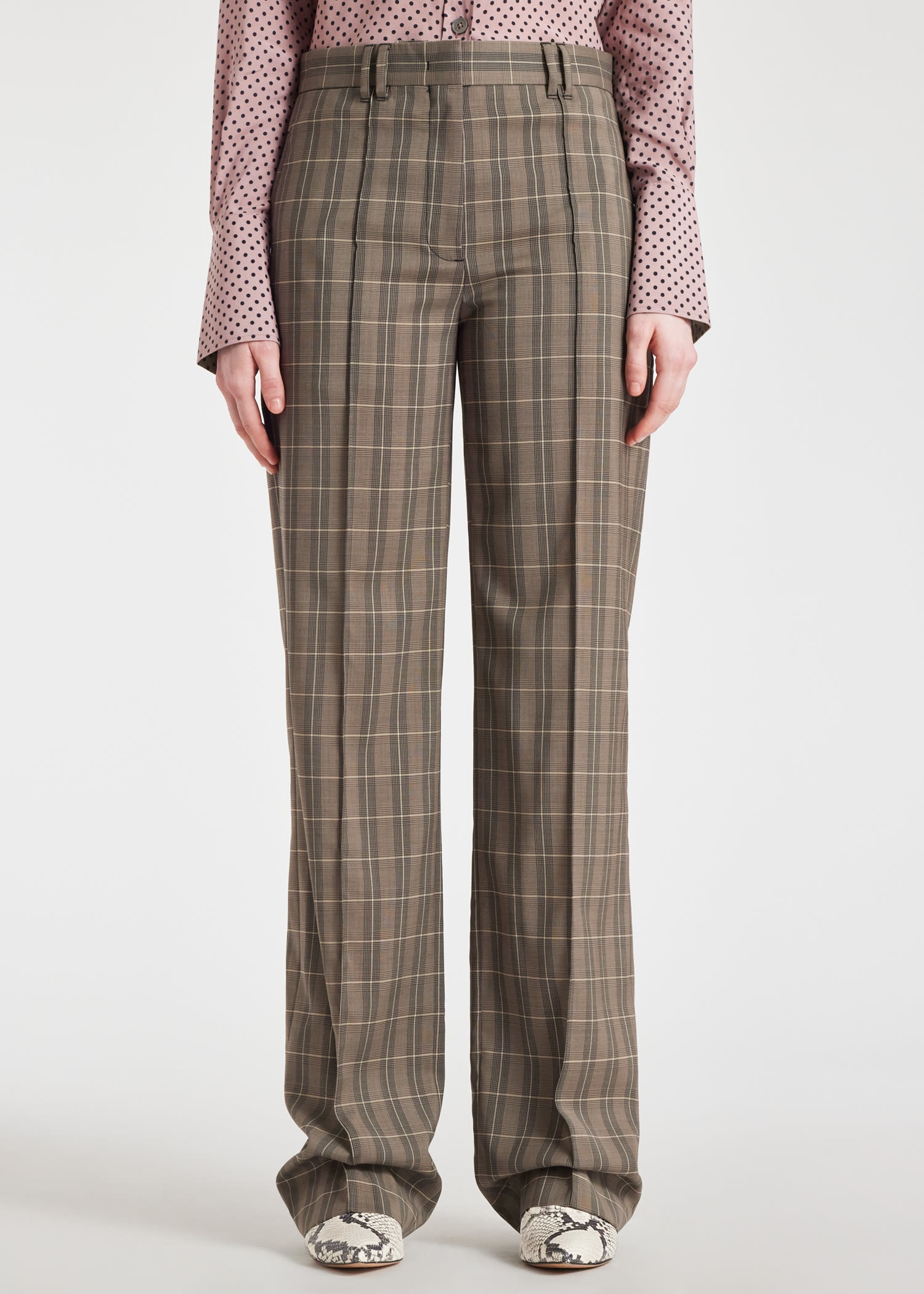 Taupe Check Flare Trousers - 3