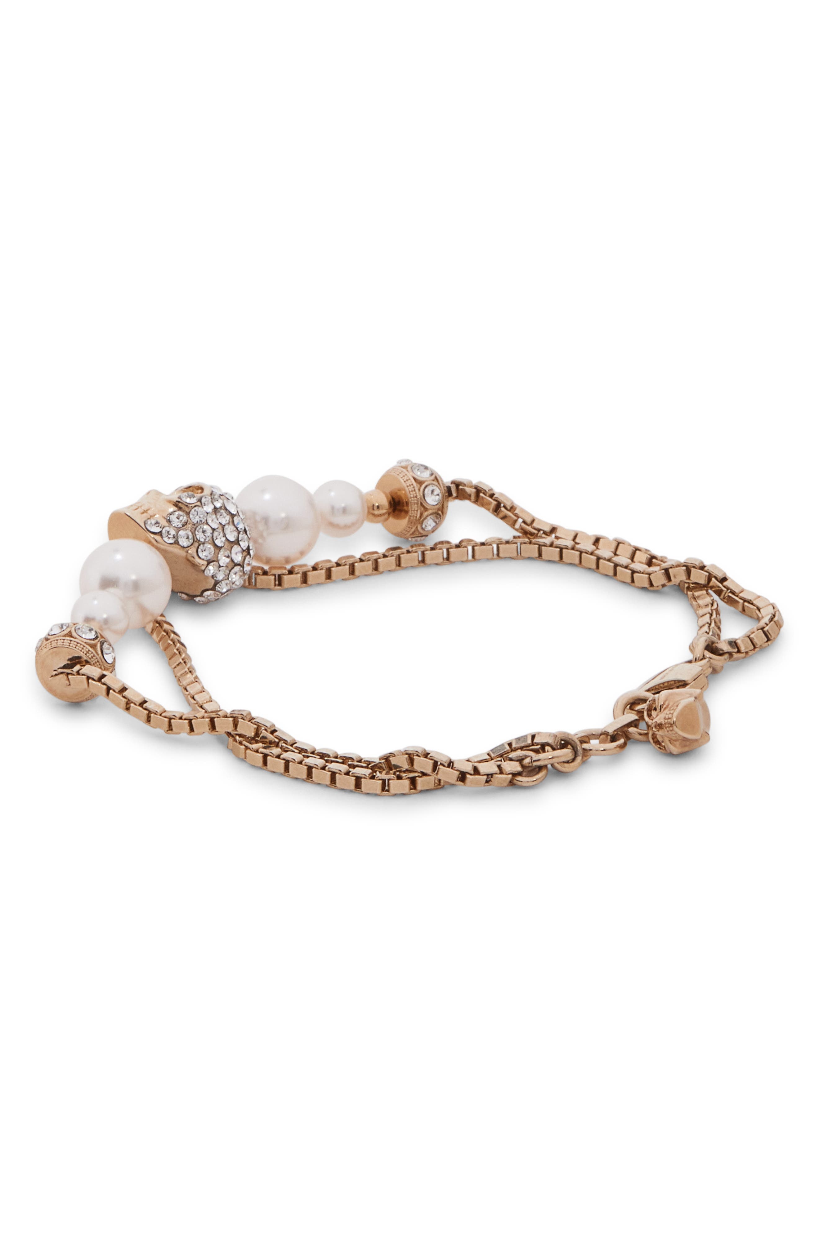 McQueen Crystal Skull & Faux Pearl Bracelet in Pearl/Sw at Nordstrom - 4
