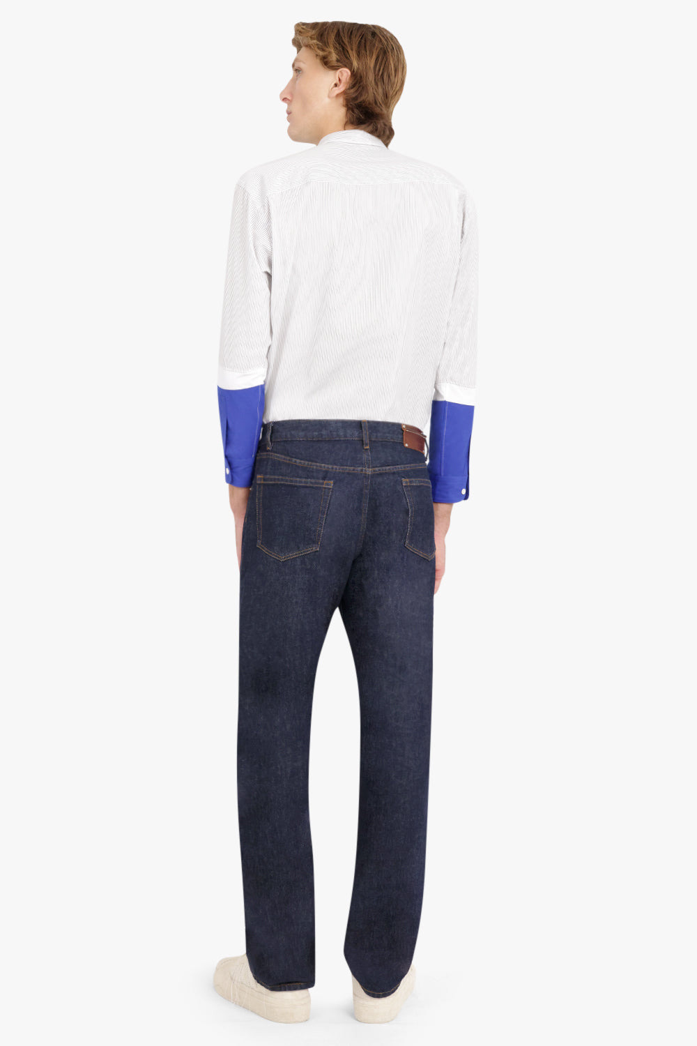 COTTON STRIPE LOWER SLEEVE SHIRT | BLACK/WHITE/BLUE - 4