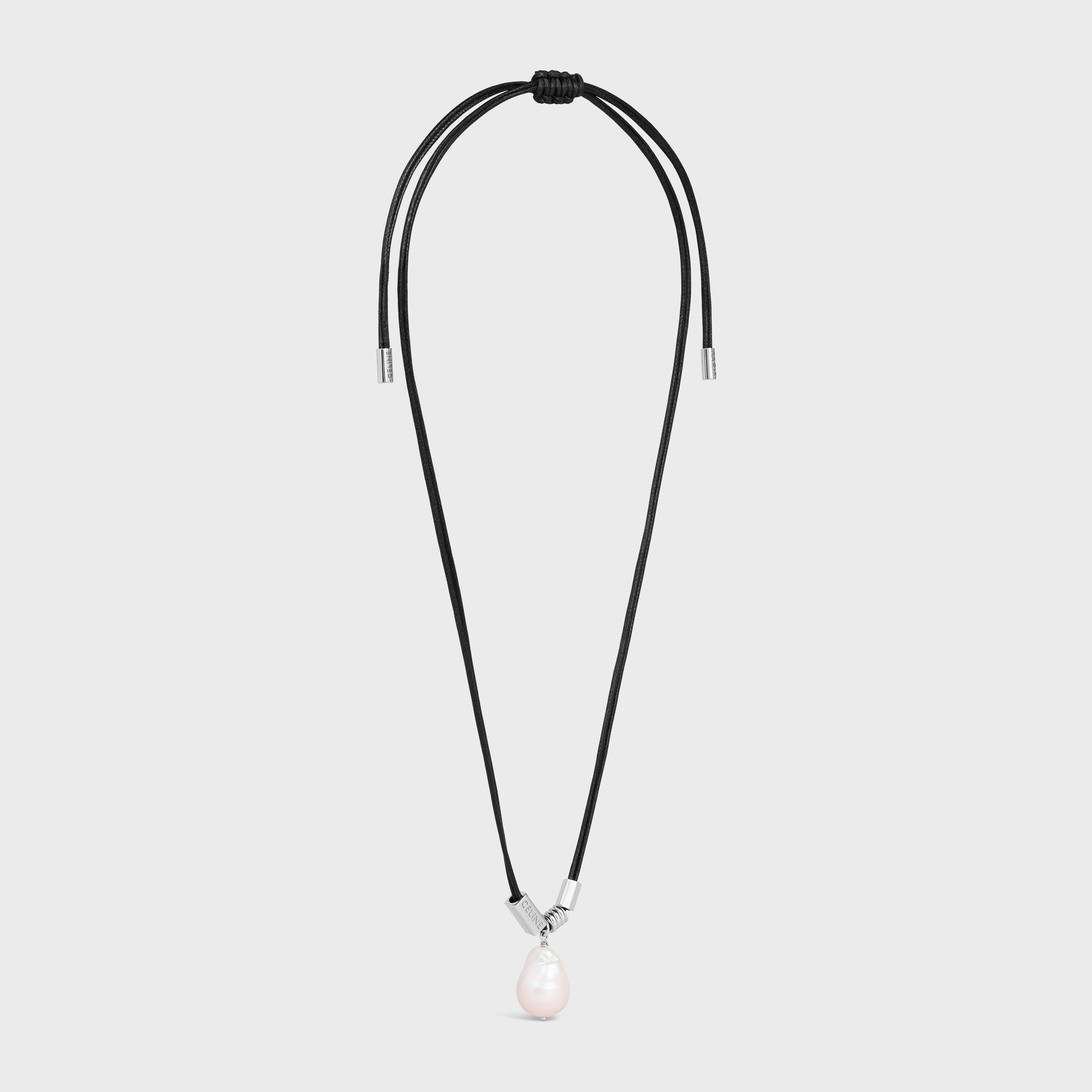 San Onofre Baroque Pearl Necklace in Cultured Pearl, Cotton and Brass with Rhodium Finish - 3