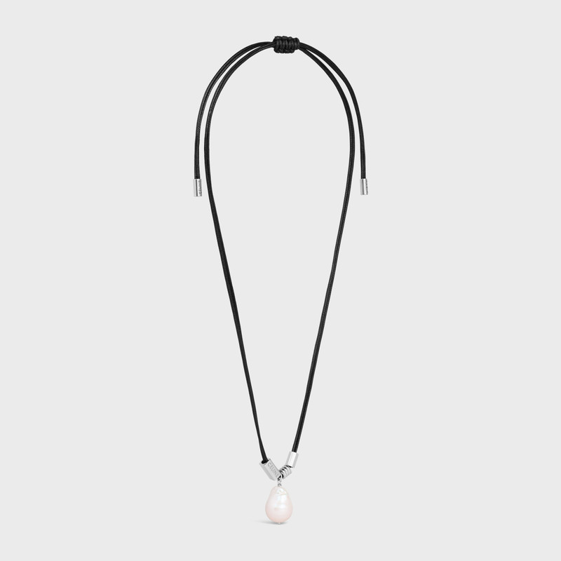 San Onofre Baroque Pearl Necklace in Cultured Pearl, Cotton and Brass with Rhodium Finish 3