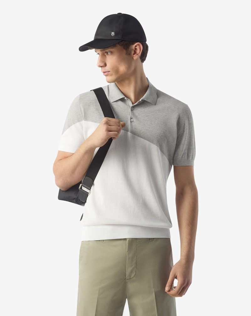 CORNELIANI Pearl grey/white button-up Ice cotton polo shirt outlook