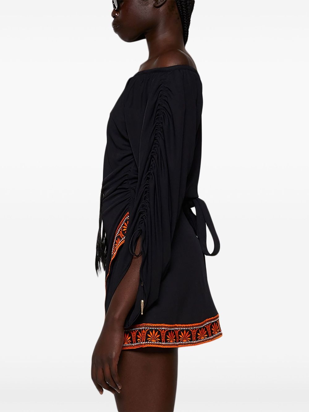 contrast trimming off-the-shoulder minidress - 4