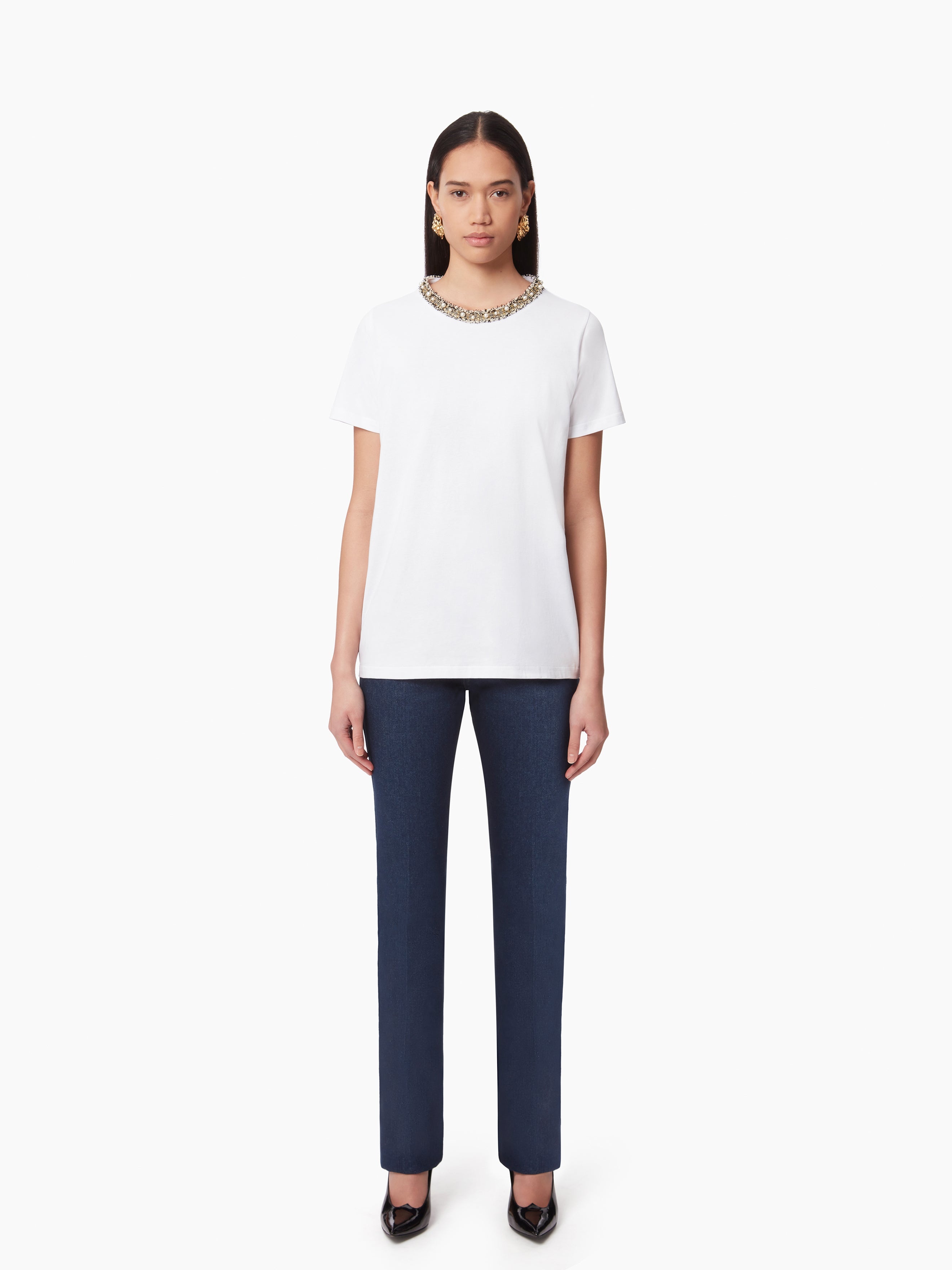 BEADED NECKLINE T-SHIRT - 1