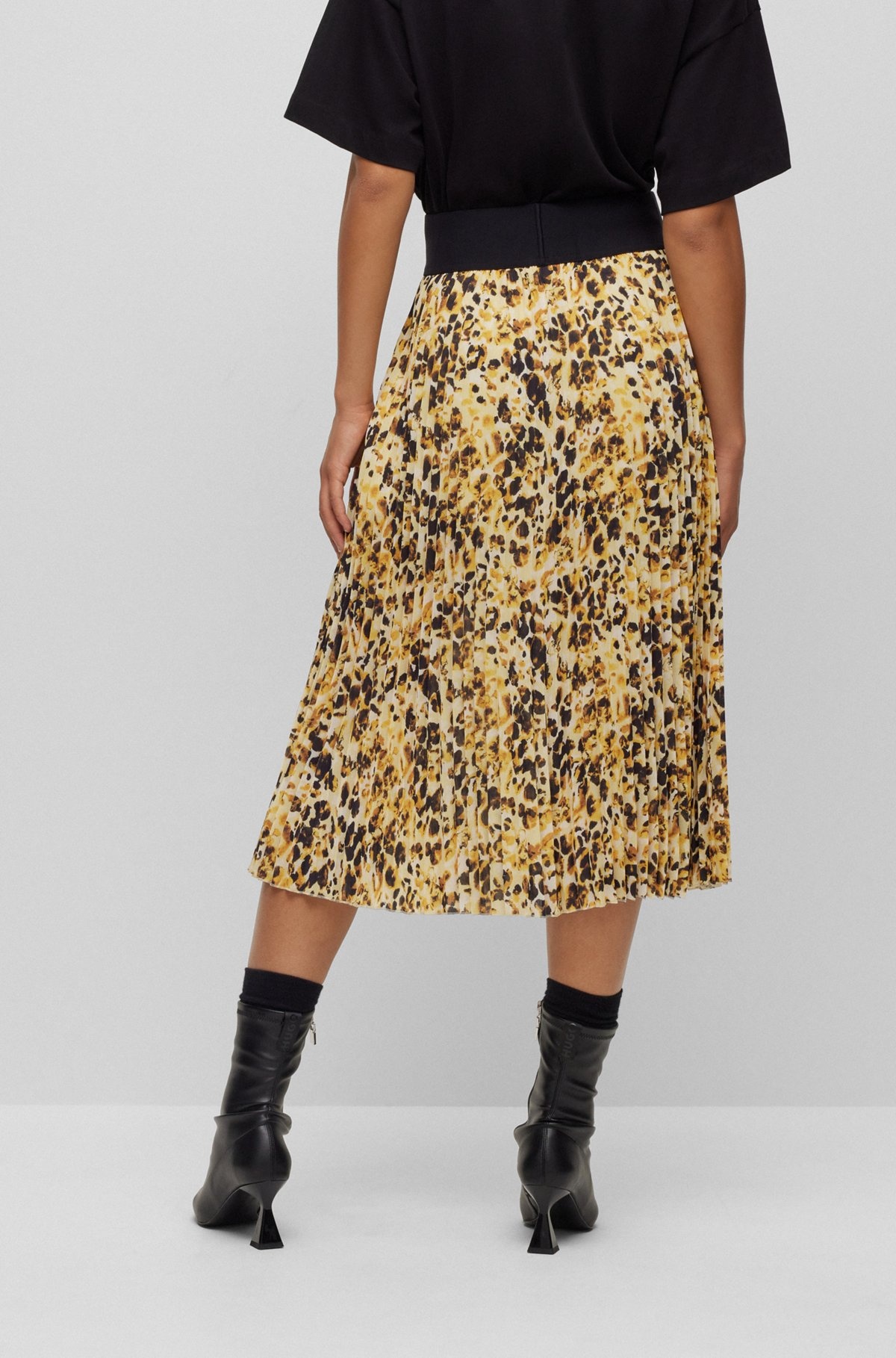 LOGO-WAISTBAND PLISSÉ SKIRT WITH WATERCOLOR PRINT - 4