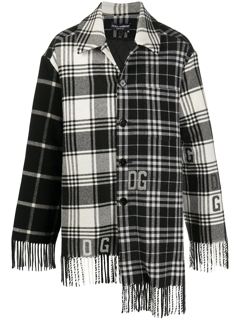 panelled fringed checked coat - 1