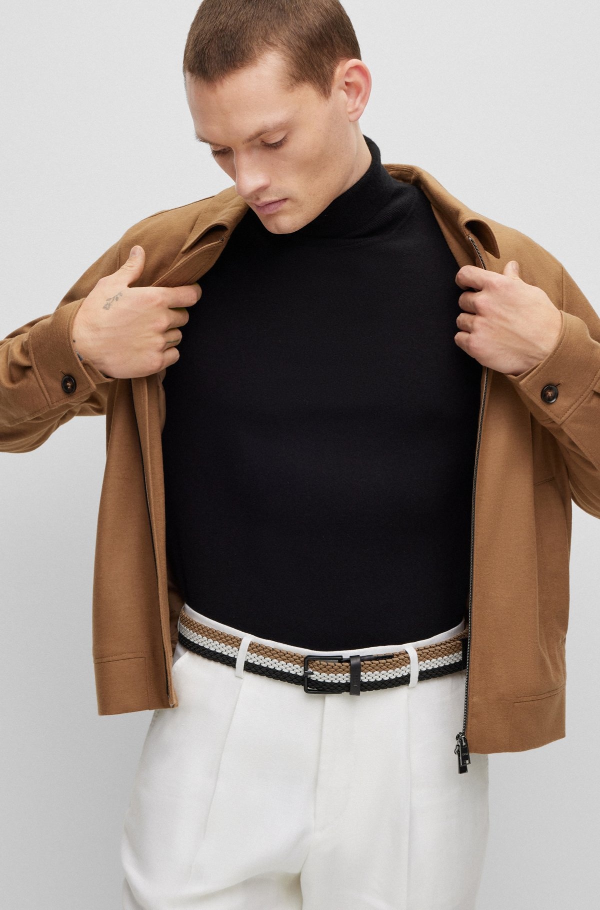 WOVEN BELT WITH LEATHER TRIMS AND CONTRASTING COLOR DETAIL - 2