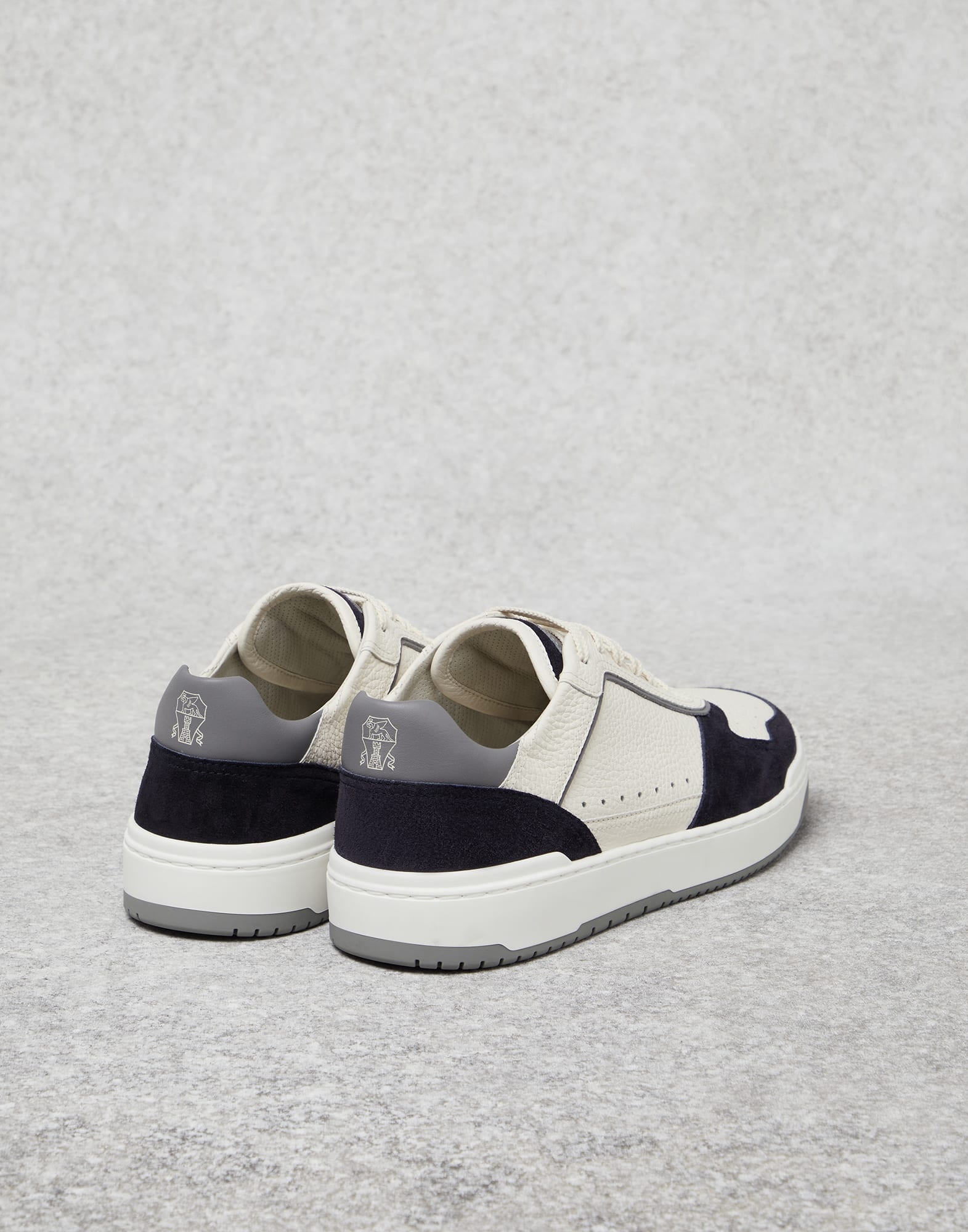 Grained calfskin and washed suede basket sneakers - 2