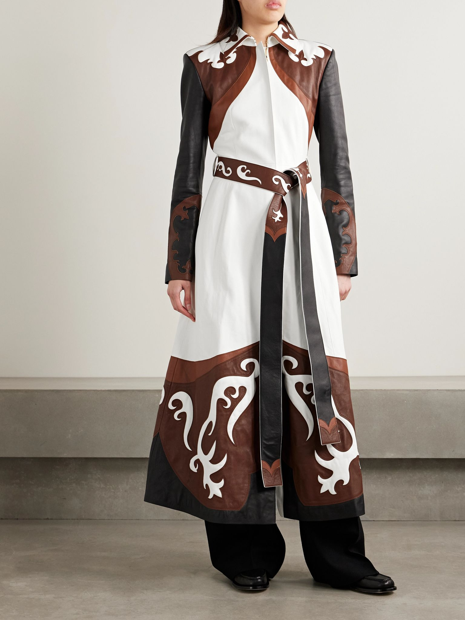 Jemme belted color-block leather coat Multi - 3