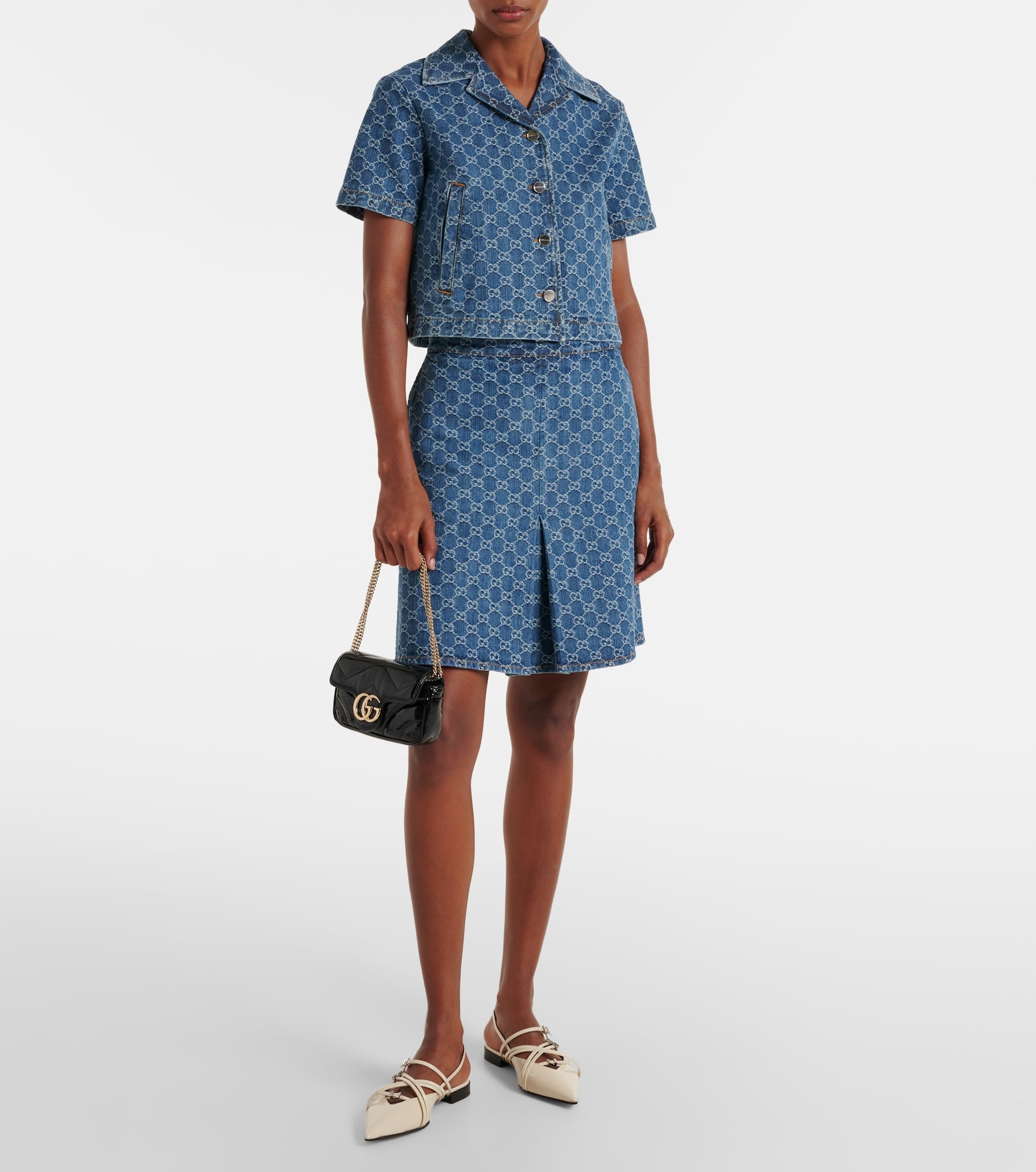 GG pleated denim jacquard midi skirt - 2