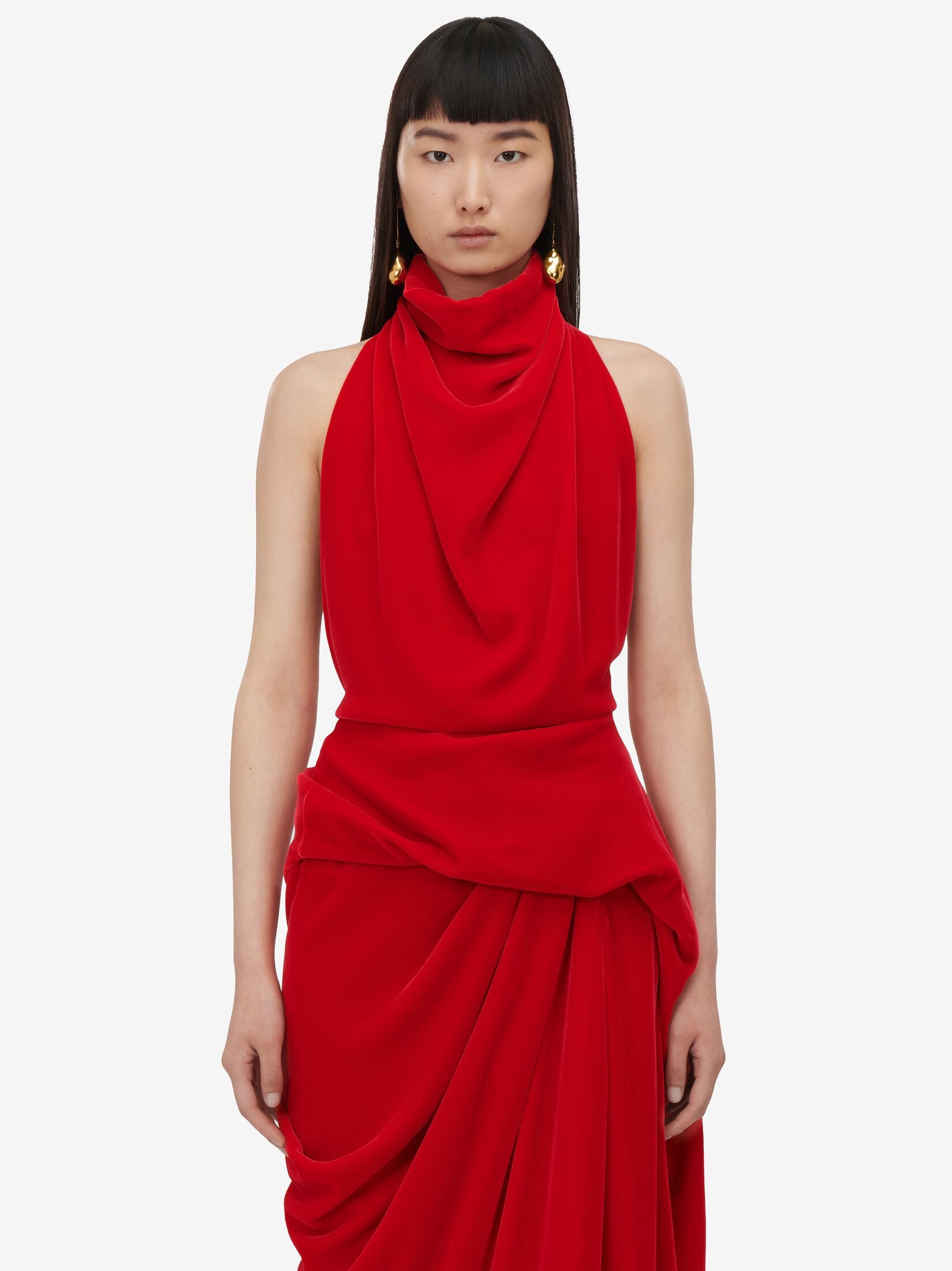 Women's Draped Evening Dress in Lust Red - 6