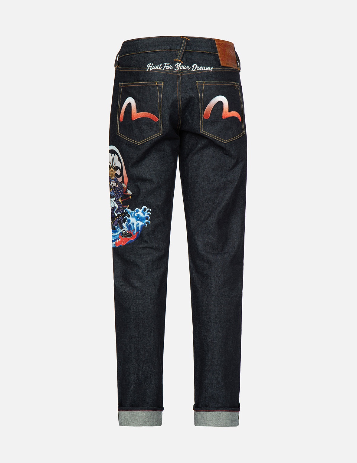 Samurai Print and Seagull Embroidery Slim-Fit Jeans #2010 - 1