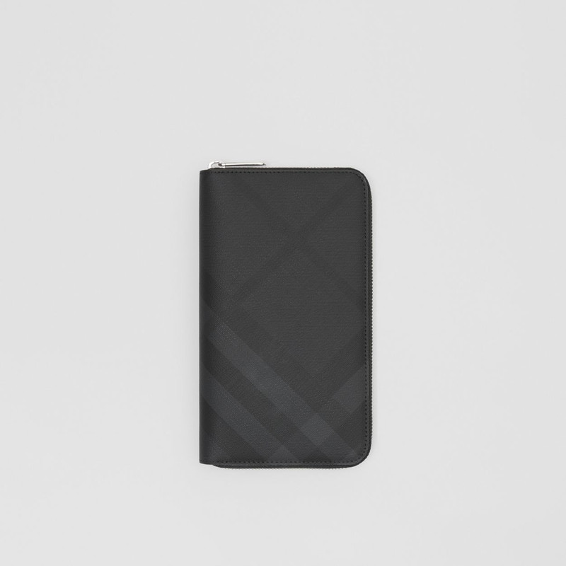 London Check and Leather Ziparound Wallet 1