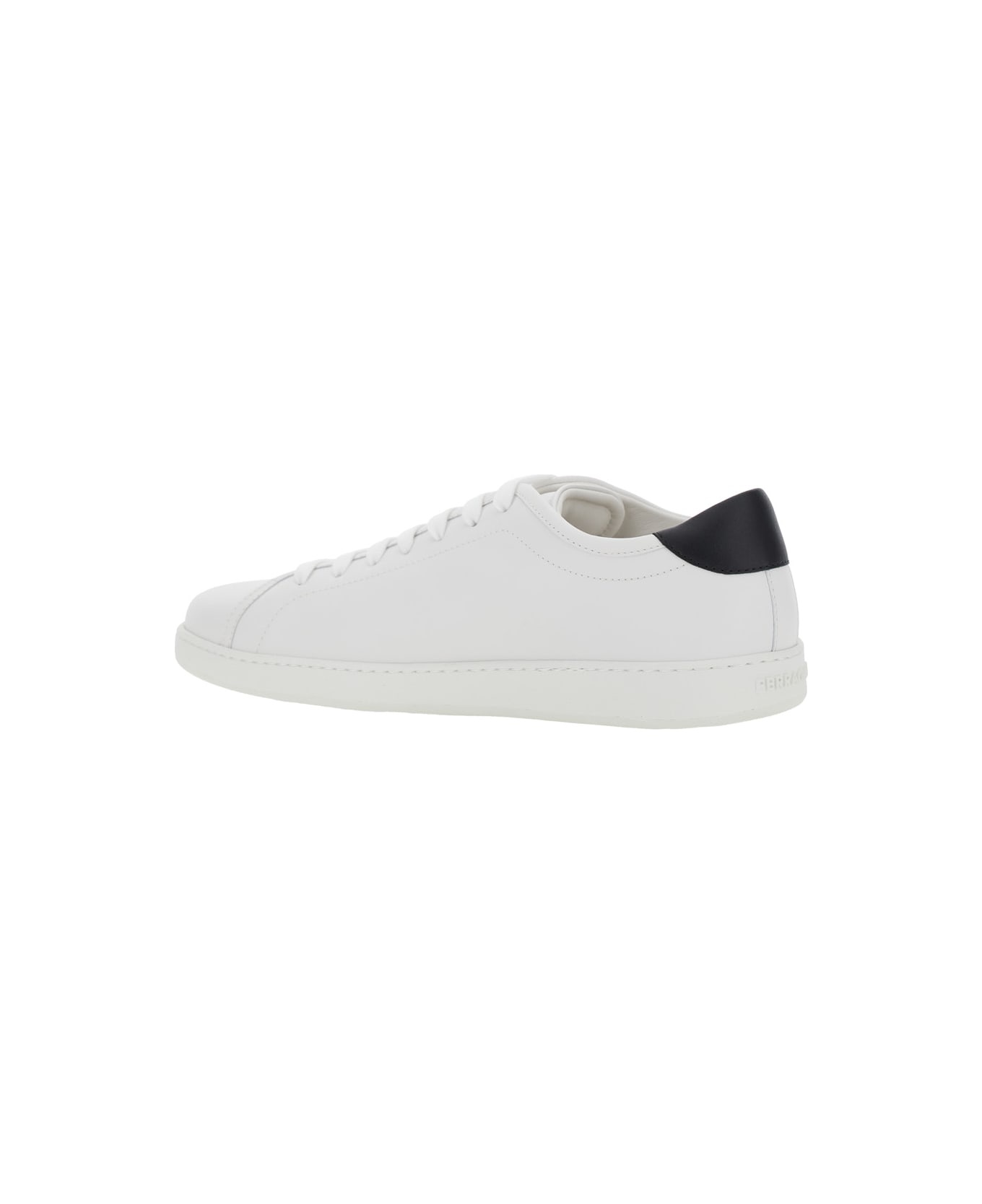 White Sneakers With Gancini Print On The Side And Contrasting Heel In Leather Man - 3