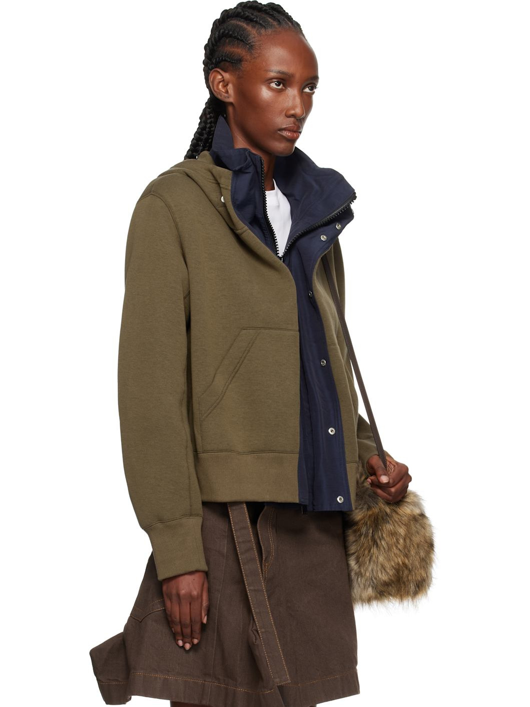 Khaki & Navy Sponge Sweat x Grosgrain Hoodie - 2