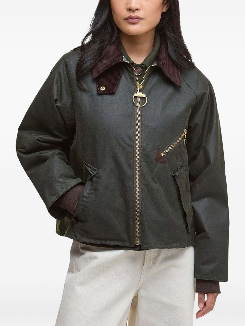 corduroy-collar zip-front jacket - 3