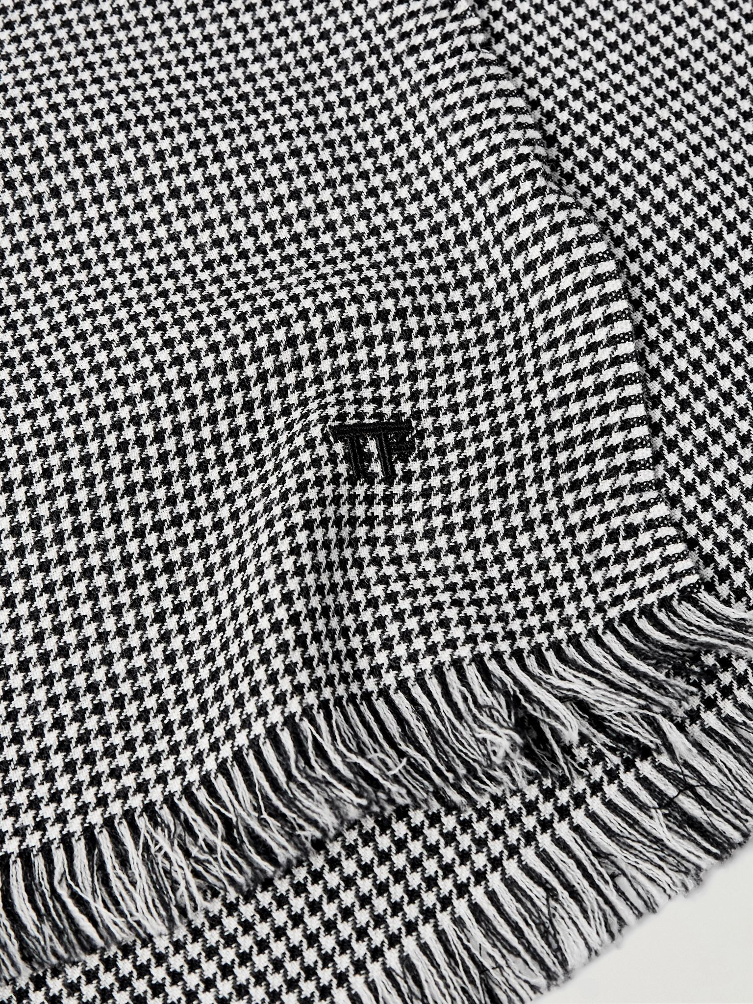 Frayed Puppytooth Wool Scarf Black - 3