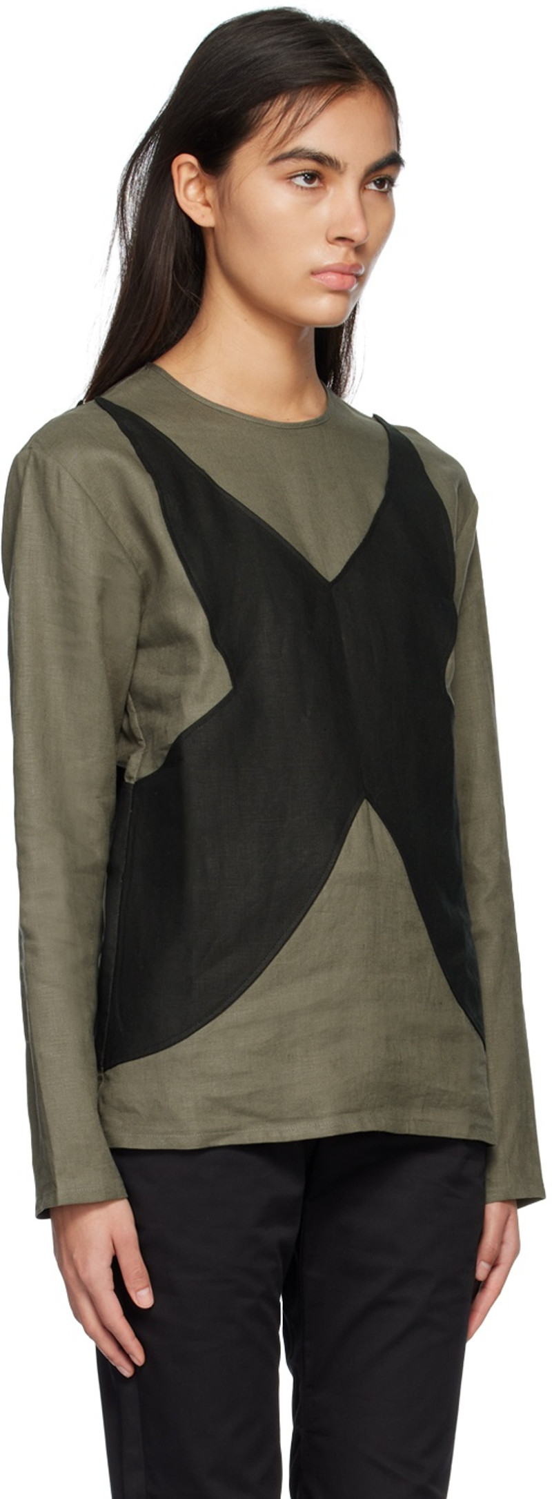 STRONGTHE Black & Khaki Paneled Long Sleeve T-Shirt outlook