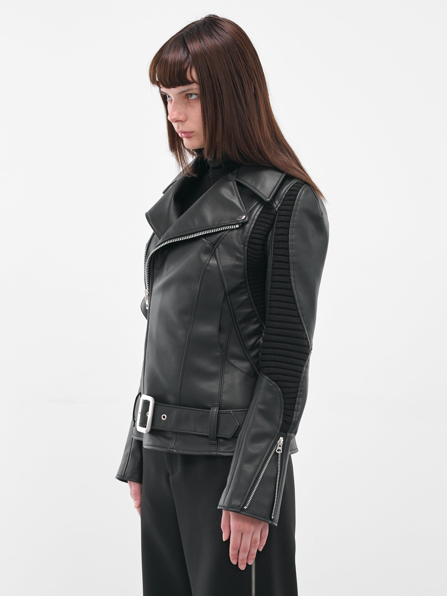 Black Rib Panel Biker Jacket - 2