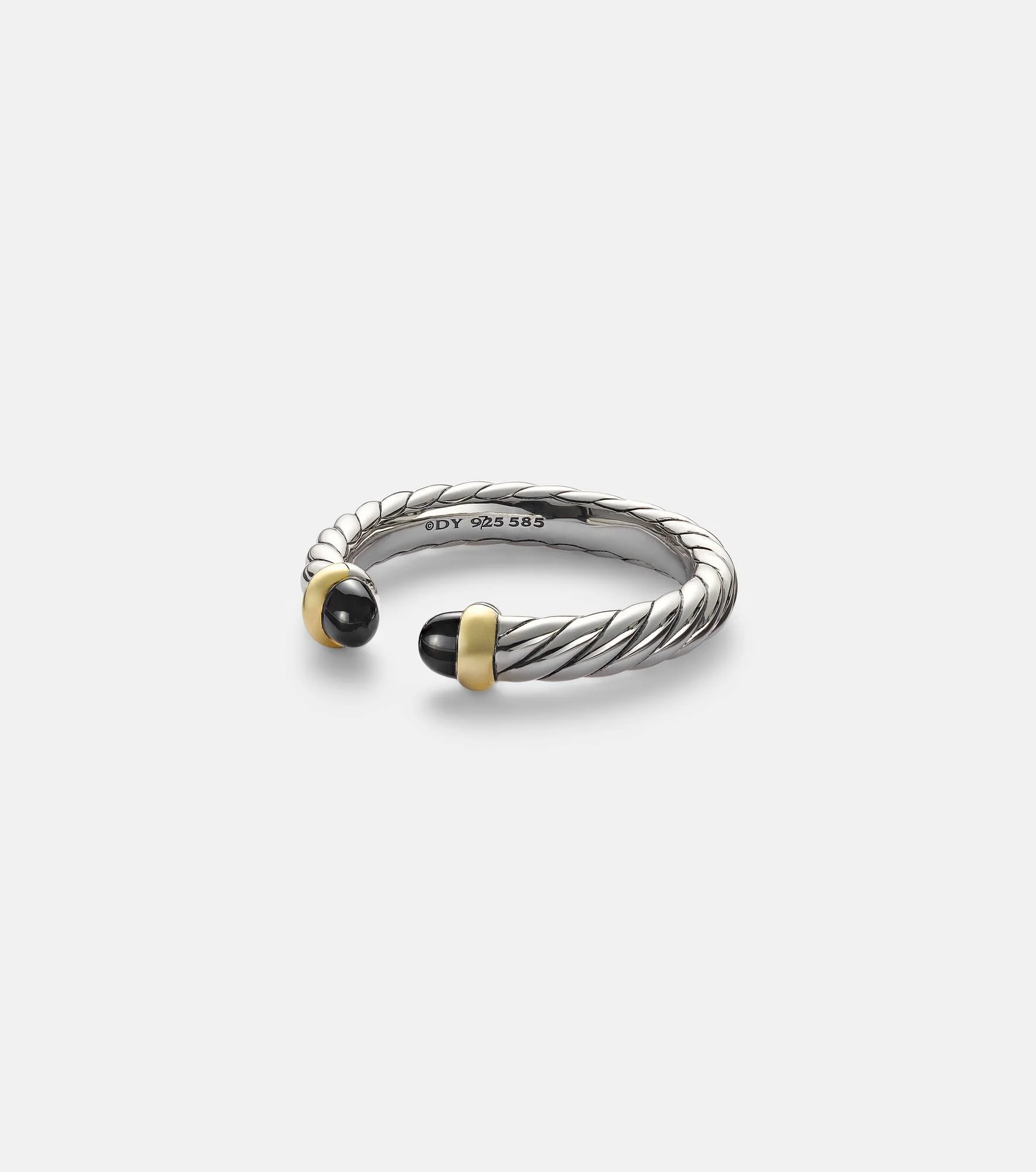 Petite Cable sterling silver ring with onyx - 1