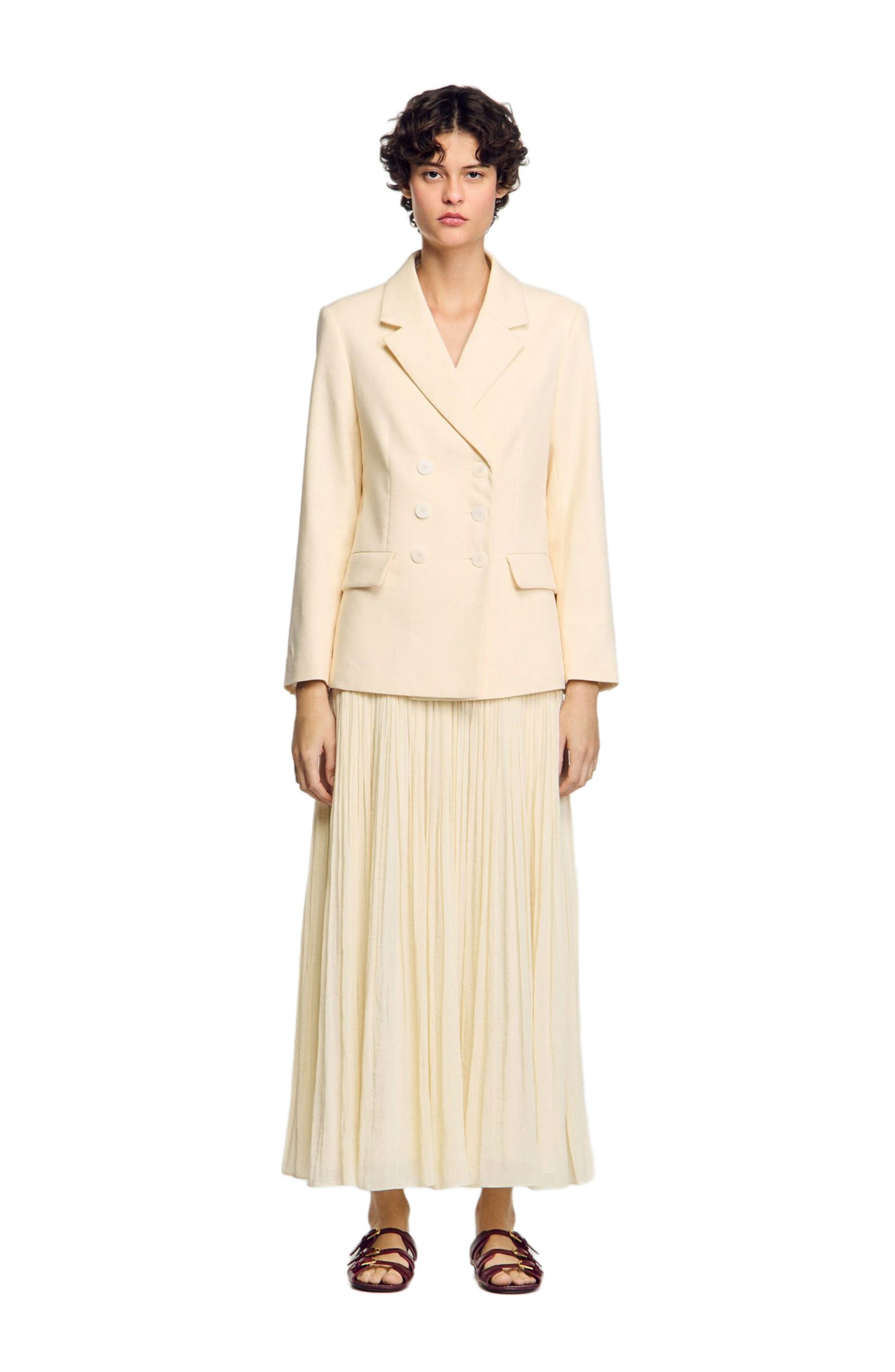 SANDRO Double-breasted suit jacket in Ecru at Nordstrom - 1