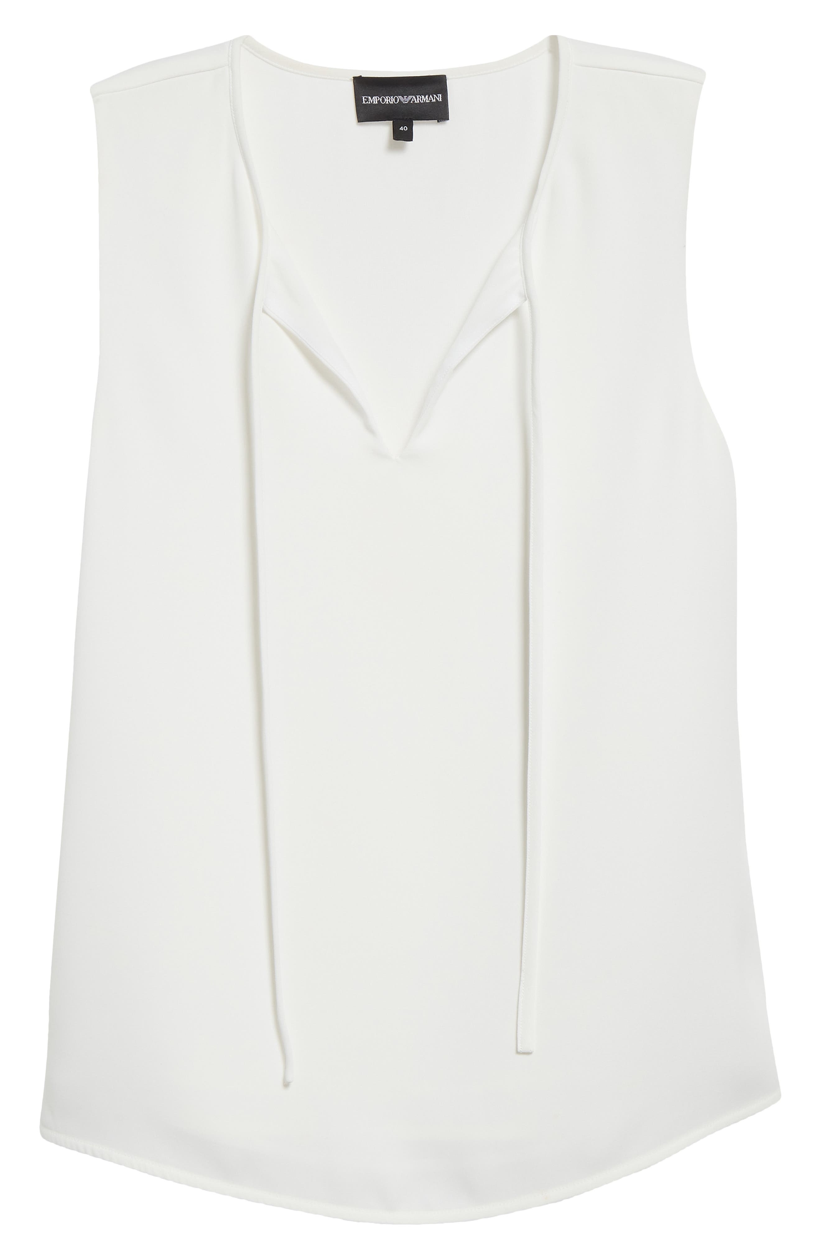 Emporio Armani Tie Neck Sleeveless Top in Off White at Nordstrom - 5