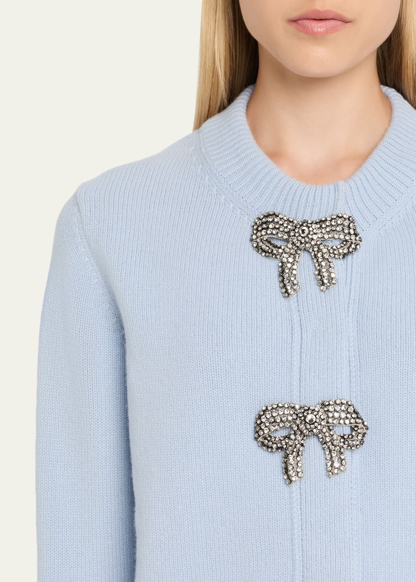 Crystal Bow Wool-Cashmere Cardigan - 5