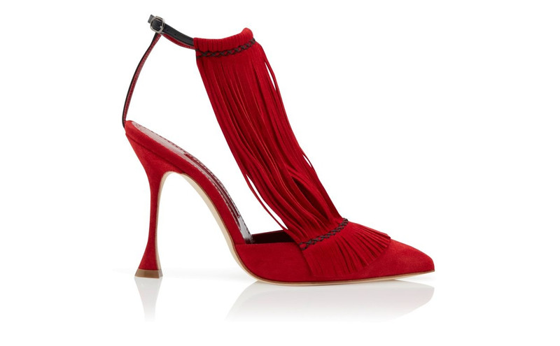 Red Suede Fringe 세부 펌프 1