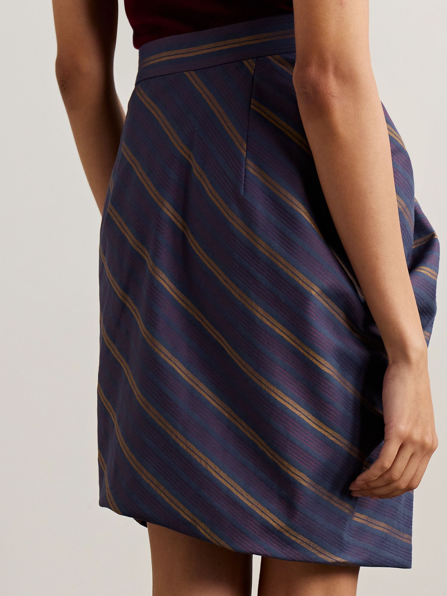Panther gathered striped cotton-blend twill mini skirt Purple - 3