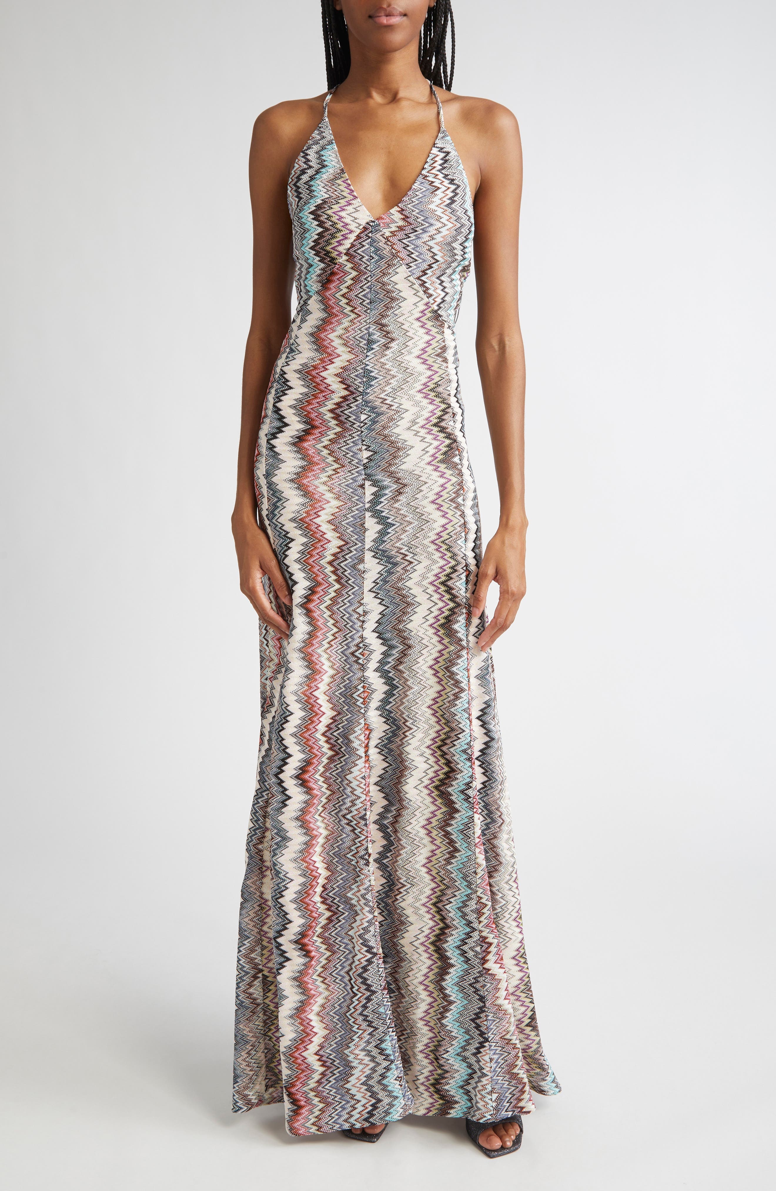 Missoni Zigzag Stripe Knit Maxi Dress in Multi White Blue Brown at Nordstrom - 1