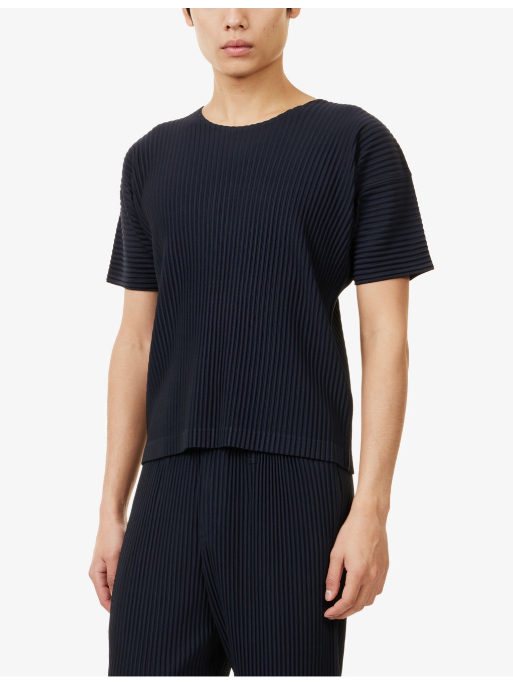 Round-Neck Pleated Knitted T-Shirt - 3