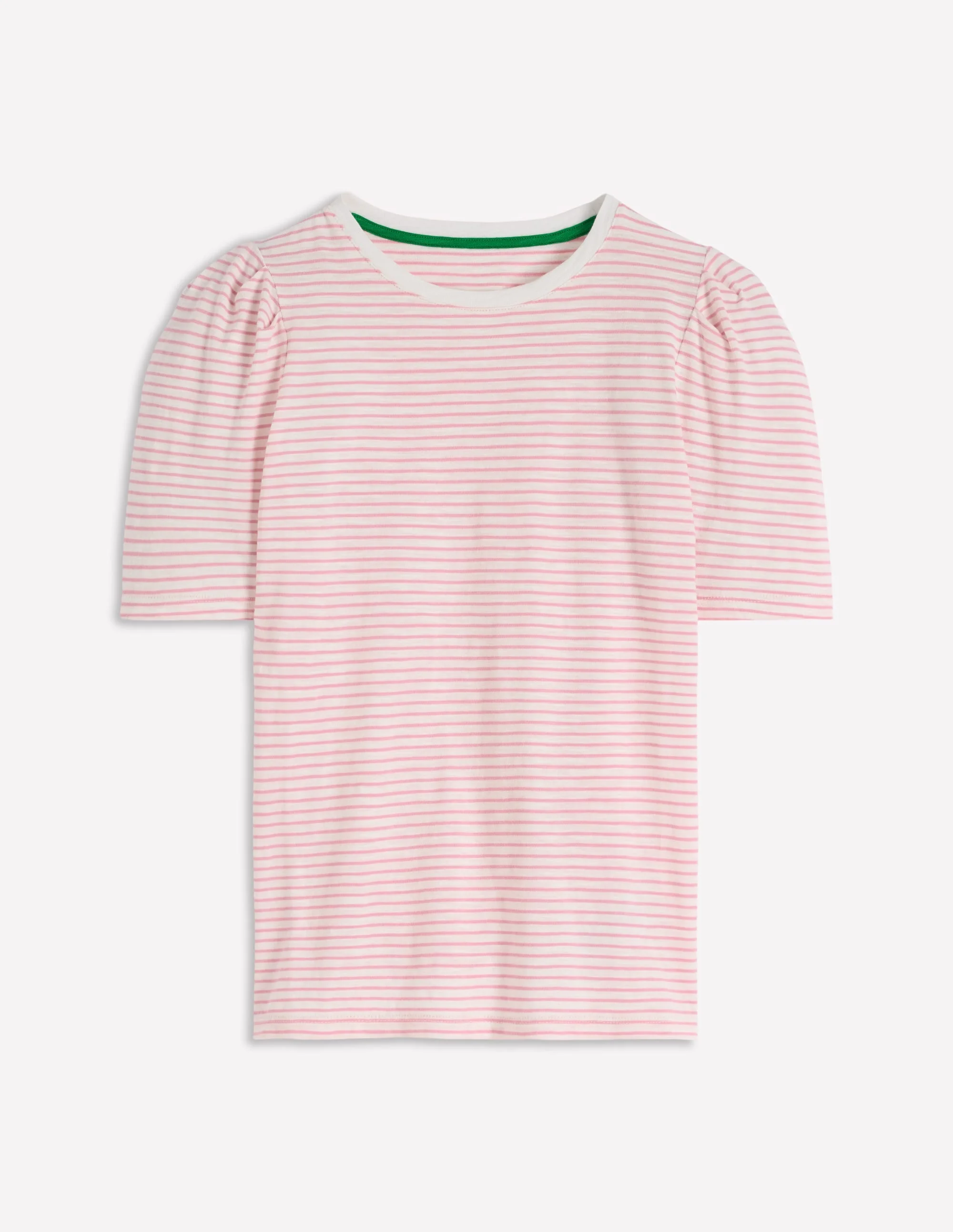 Sophie Puff Sleeve T-shirt-Formica Pink and Ivory Stripe - 1